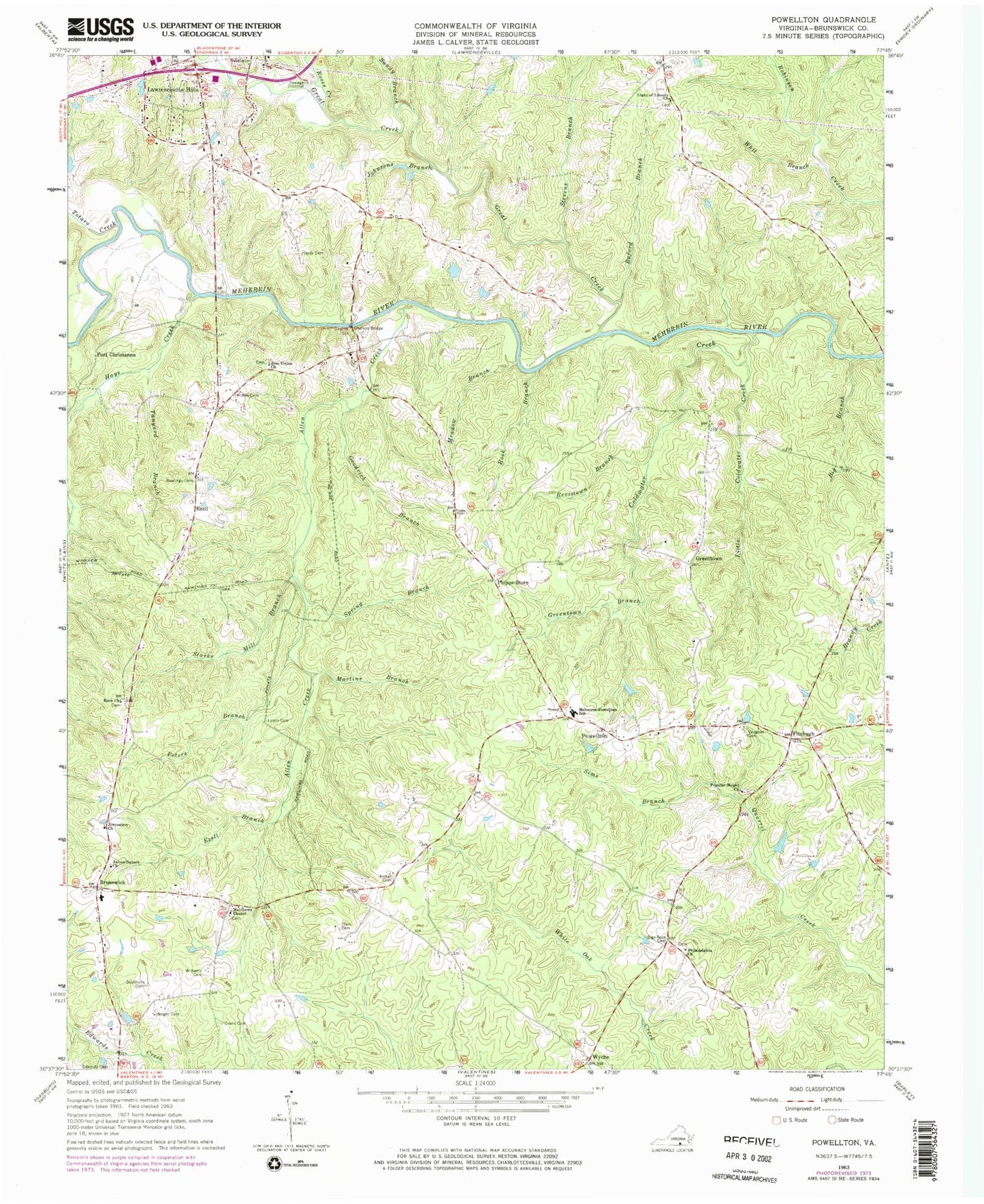 Classic USGS Powellton Virginia 7.5'x7.5' Topo Map Image
