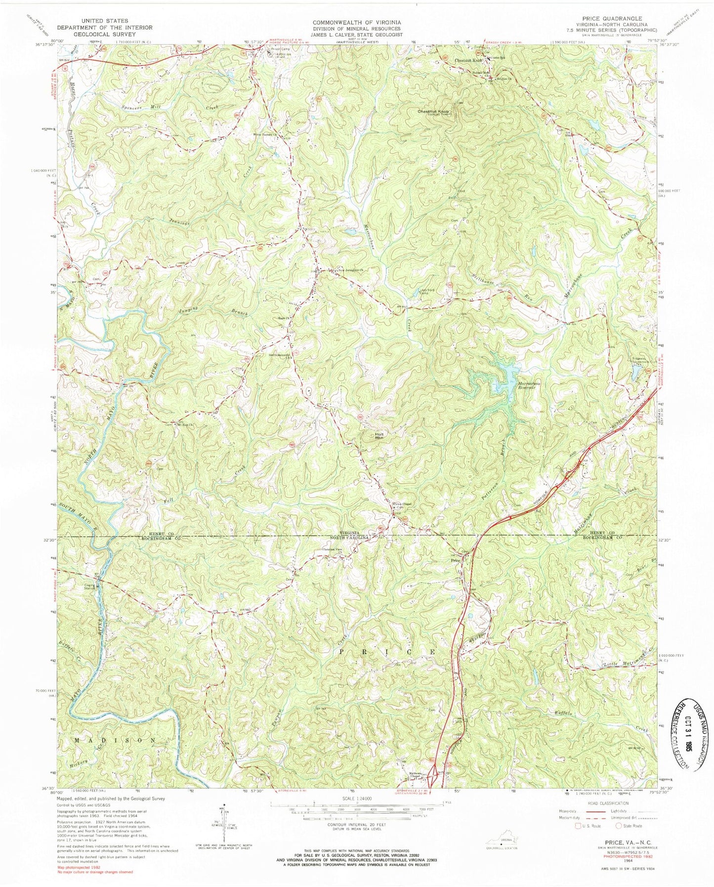 Classic USGS Price North Carolina 7.5'x7.5' Topo Map Image