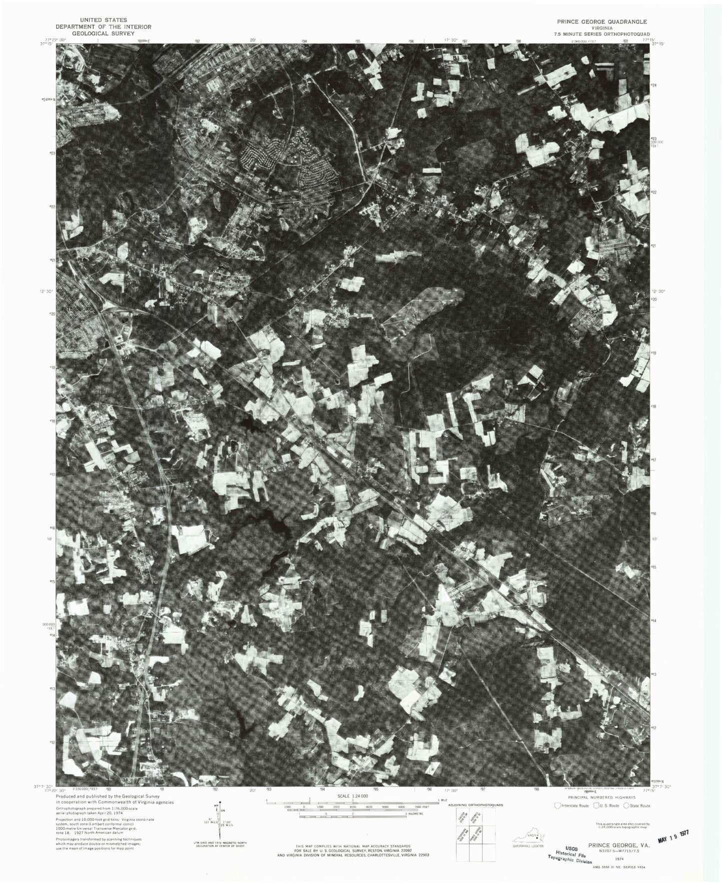 Classic USGS Prince George Virginia 7.5'x7.5' Topo Map Image