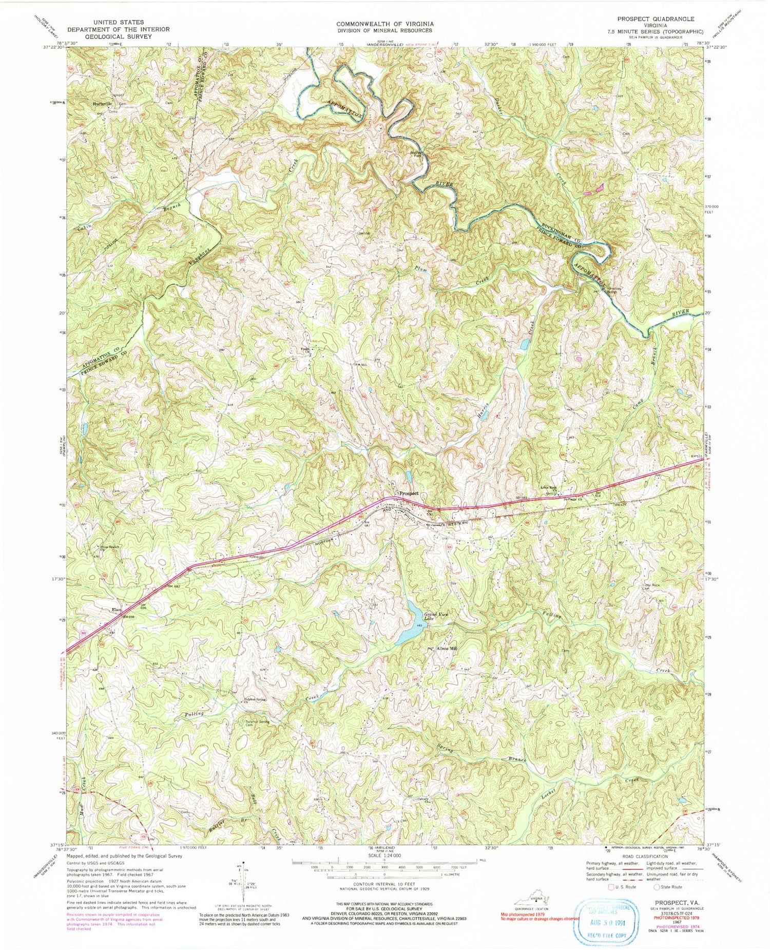 Classic USGS Prospect Virginia 7.5'x7.5' Topo Map Image