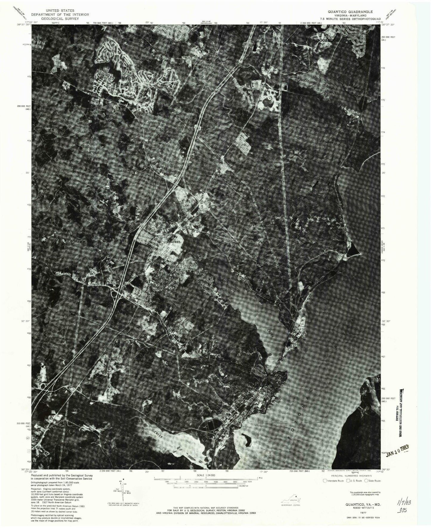 USGS Classic Quantico Virginia 7.5'x7.5' Topo Map Image