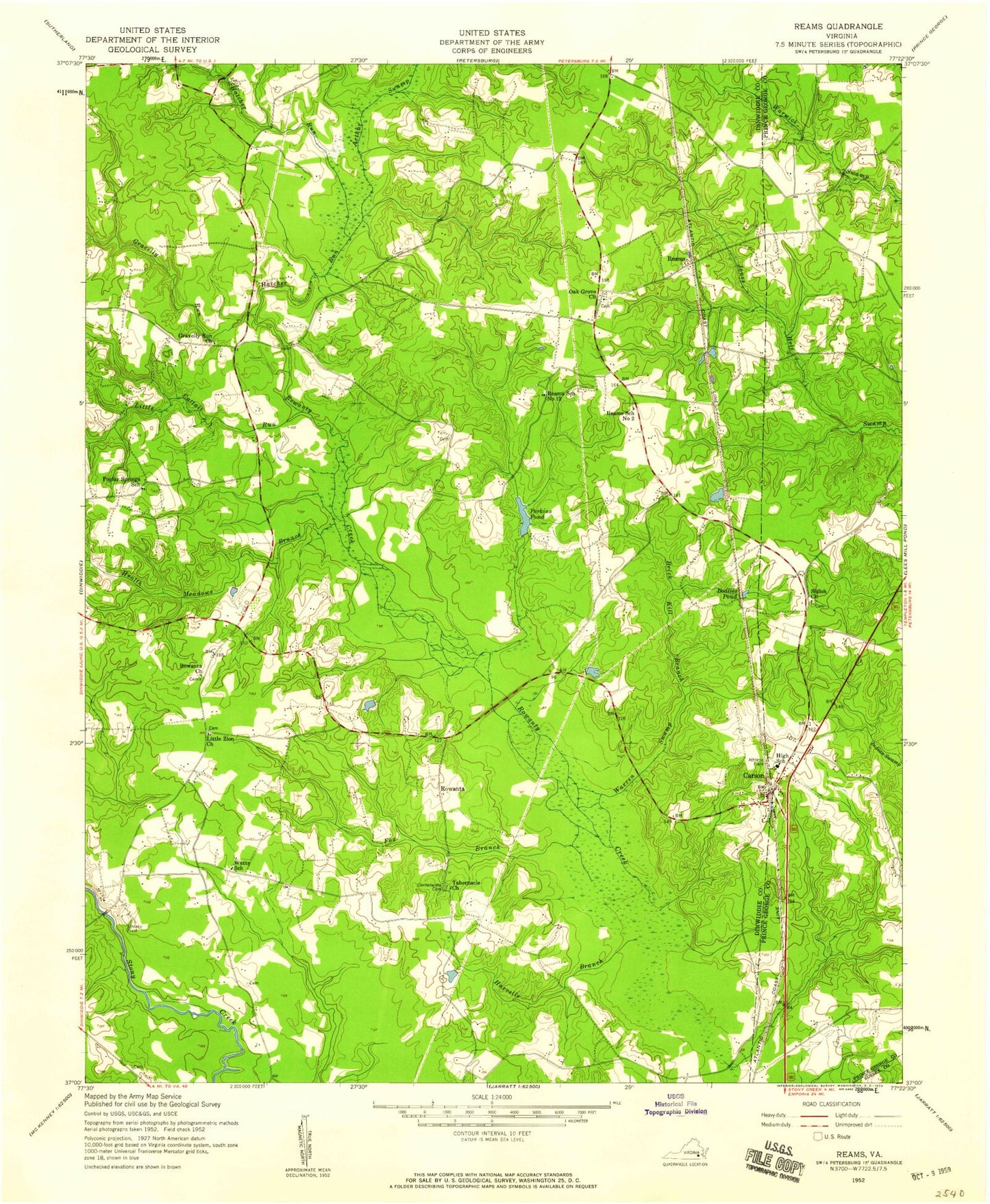 Classic USGS Carson Virginia 7.5'x7.5' Topo Map Image