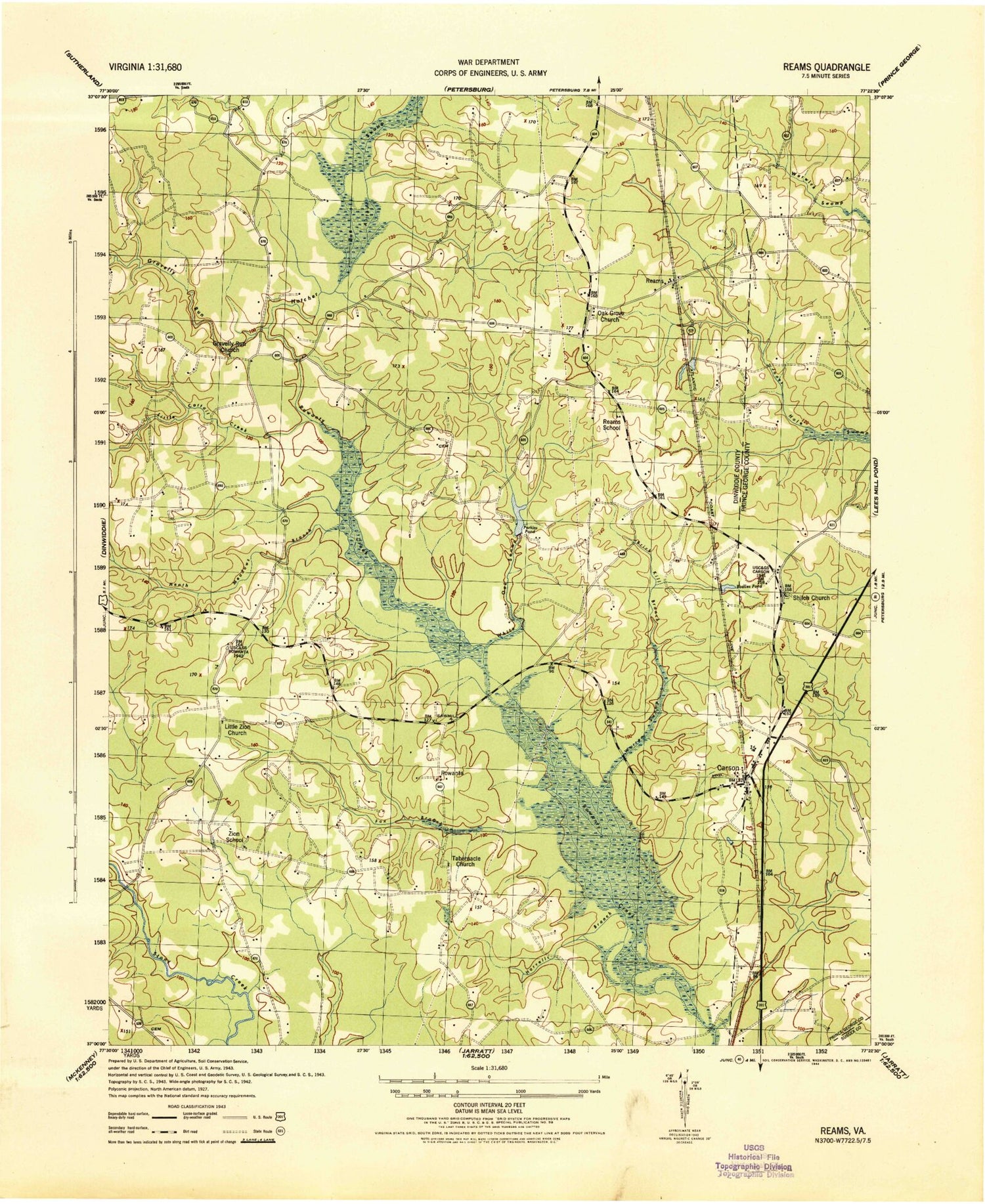 Classic USGS Carson Virginia 7.5'x7.5' Topo Map Image