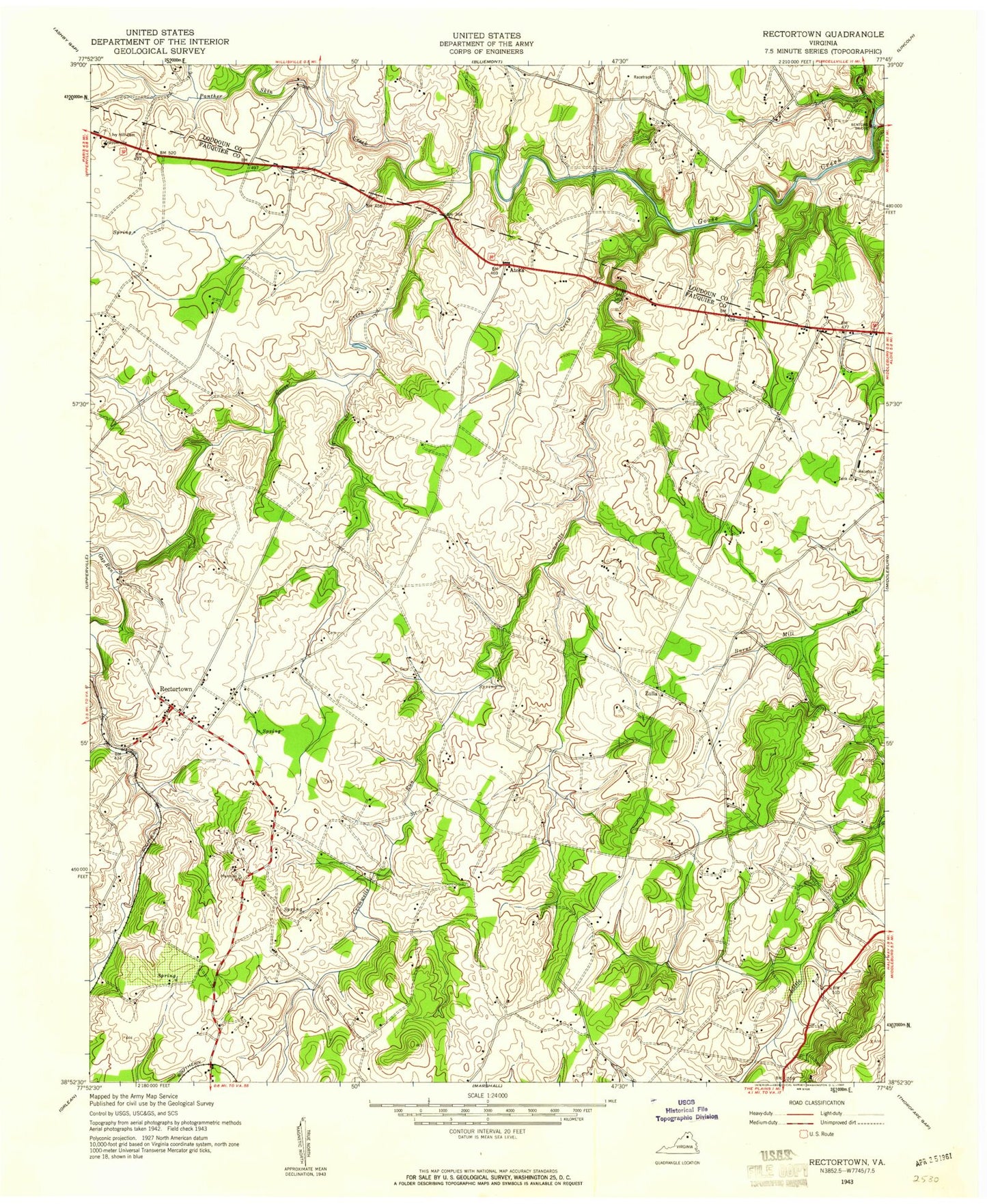 Classic USGS Rectortown Virginia 7.5'x7.5' Topo Map Image