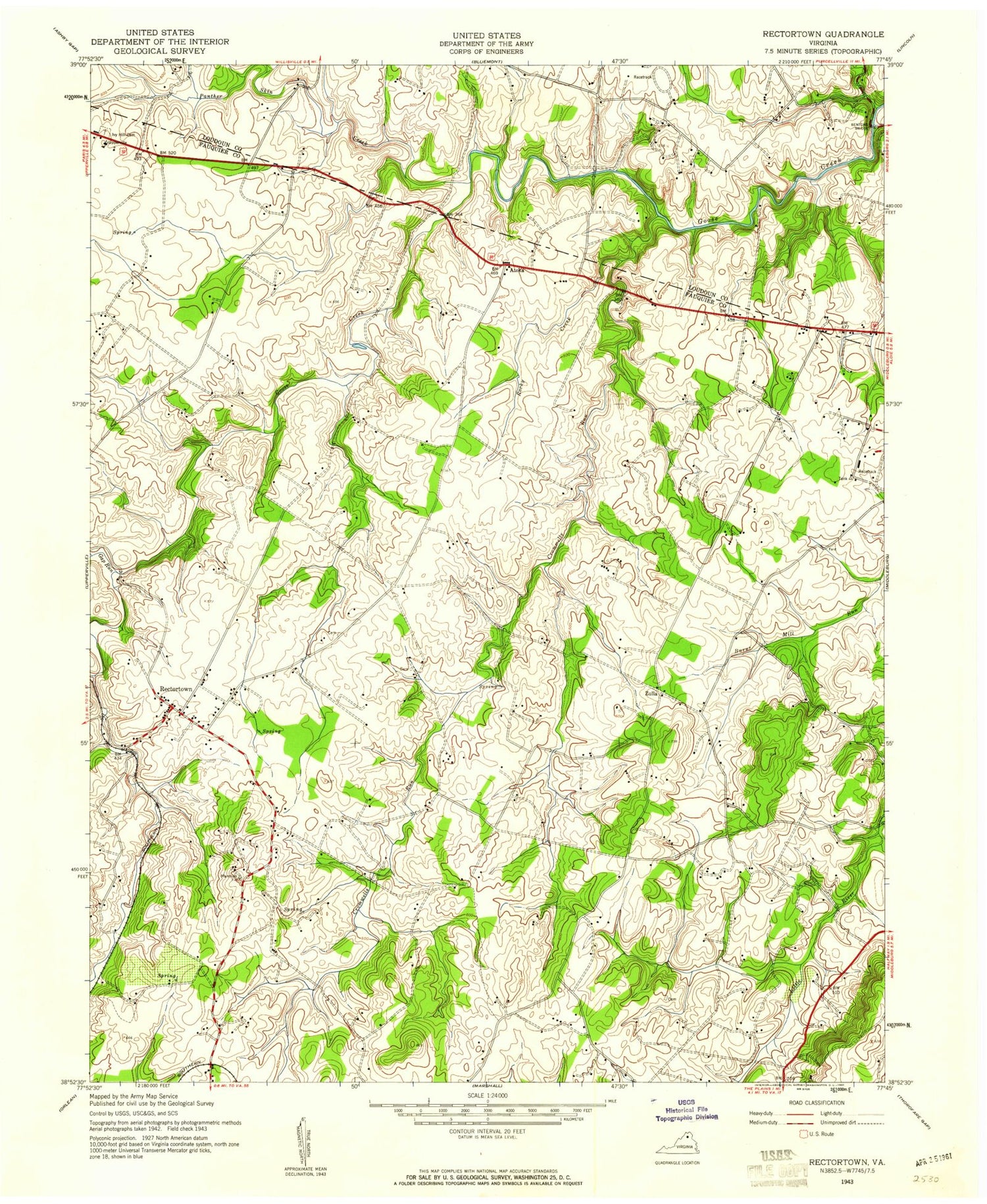 Classic USGS Rectortown Virginia 7.5'x7.5' Topo Map Image