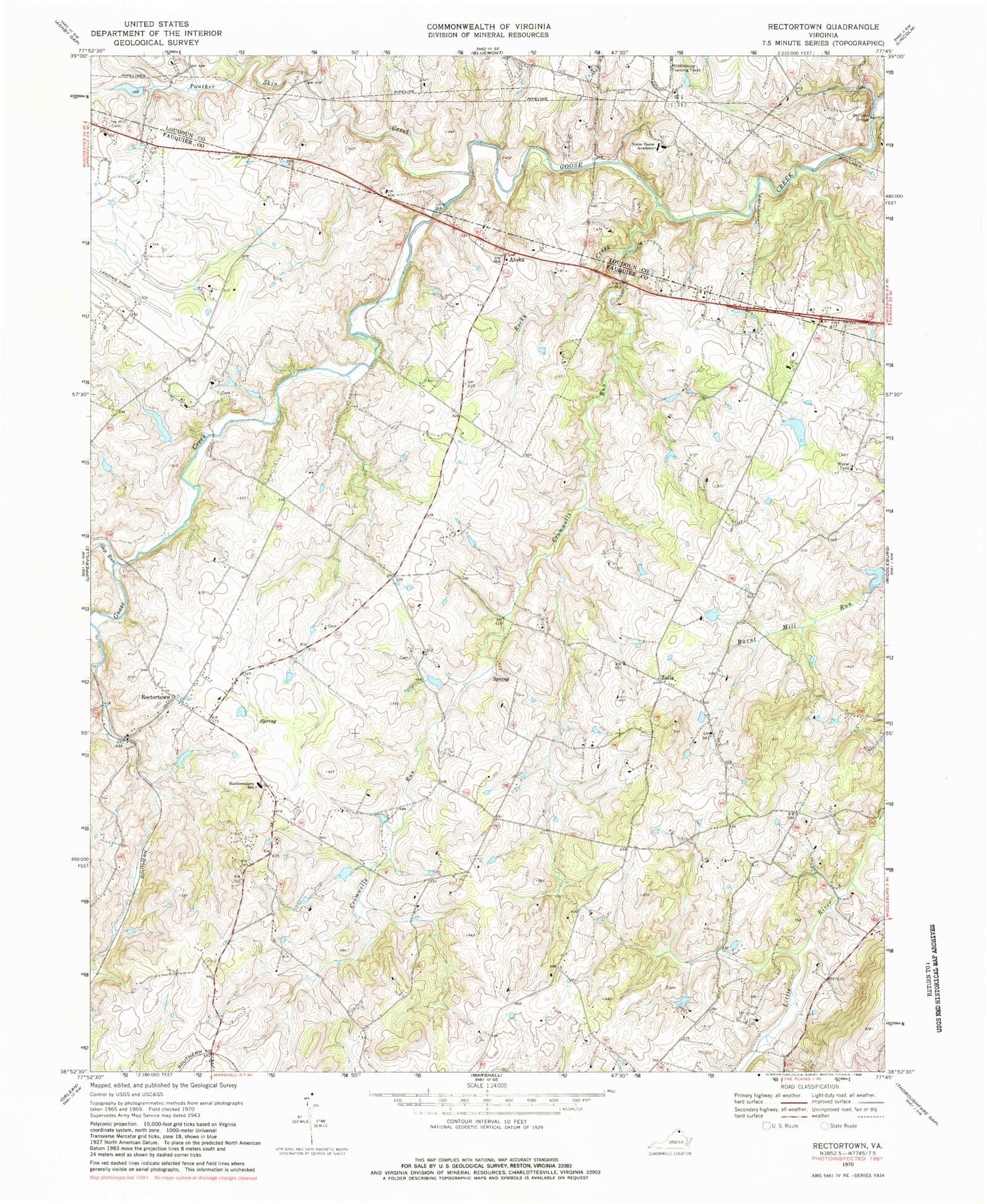 Classic USGS Rectortown Virginia 7.5'x7.5' Topo Map Image