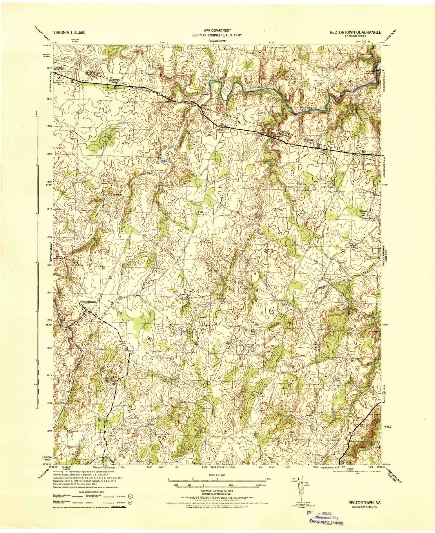 Classic USGS Rectortown Virginia 7.5'x7.5' Topo Map Image