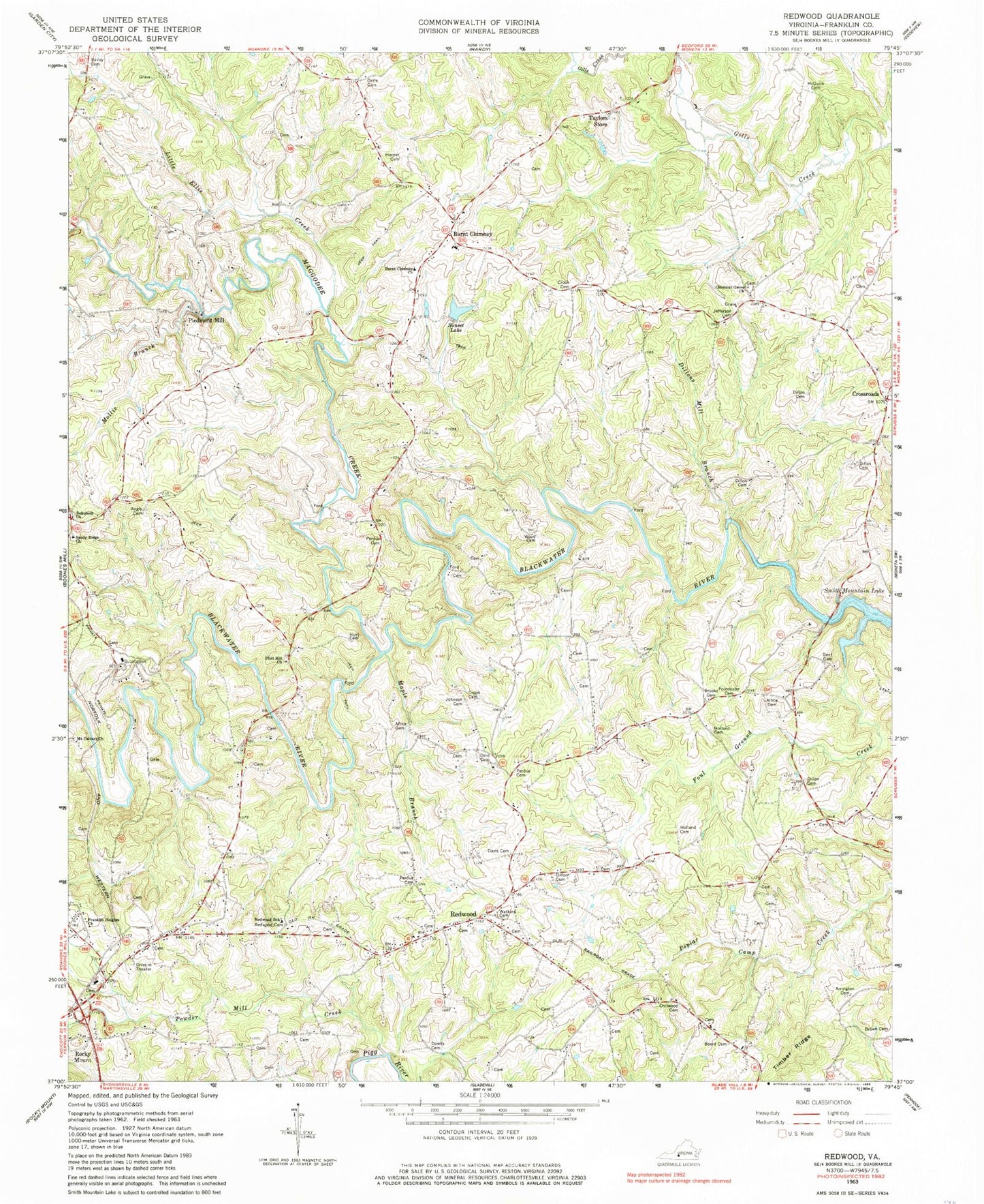 Classic USGS Redwood Virginia 7.5'x7.5' Topo Map Image