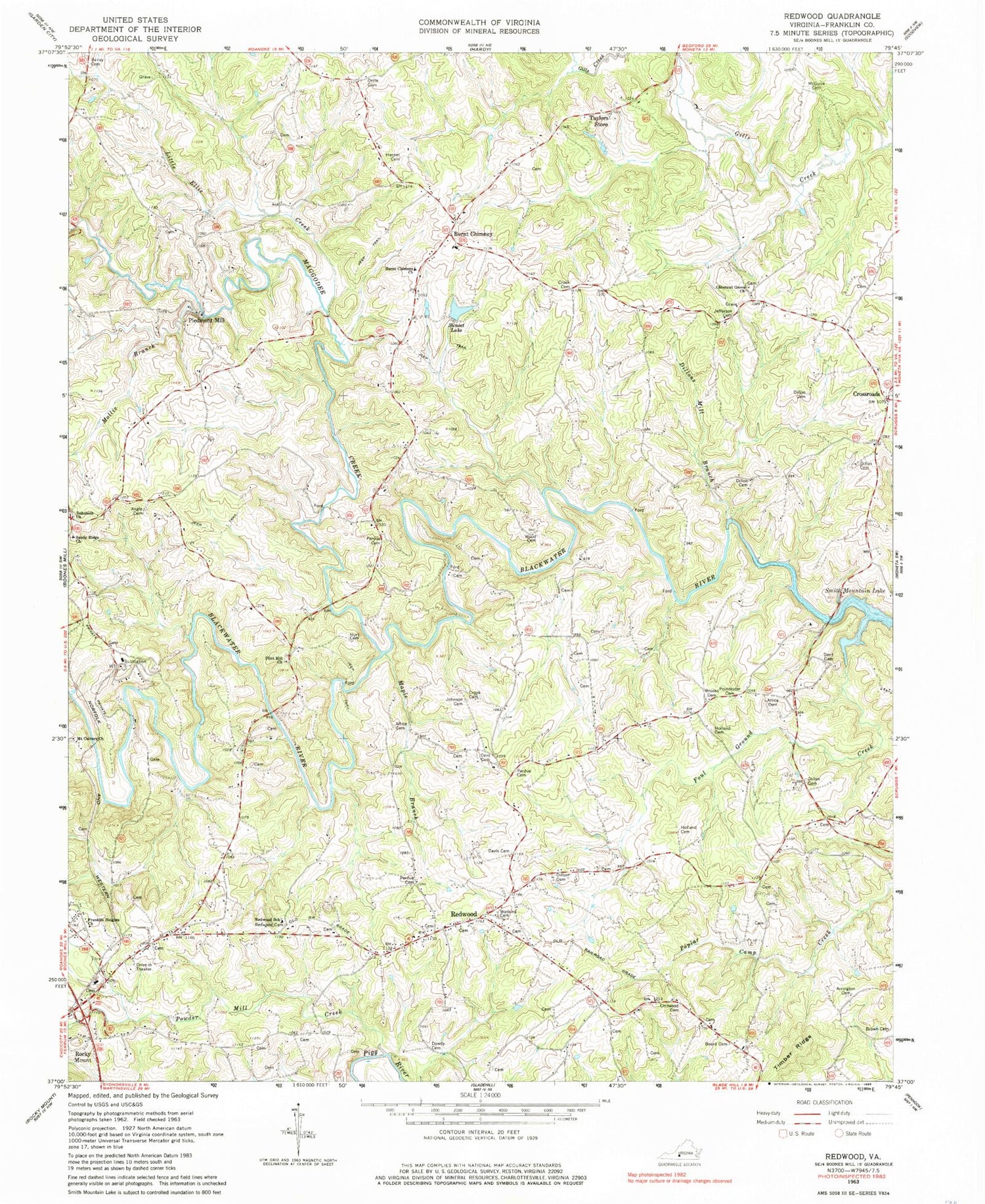 Classic USGS Redwood Virginia 7.5'x7.5' Topo Map Image