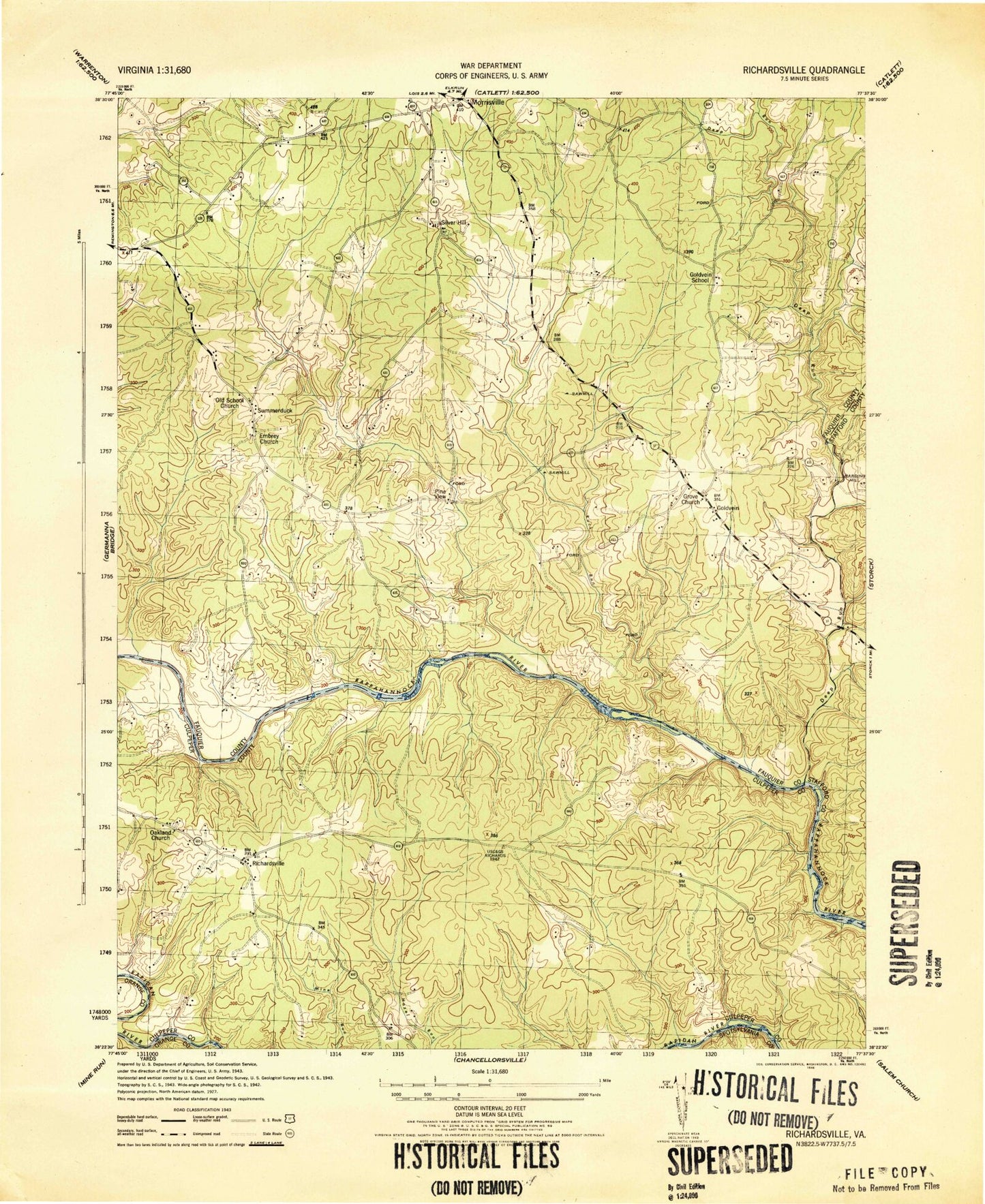 Classic USGS Richardsville Virginia 7.5'x7.5' Topo Map Image