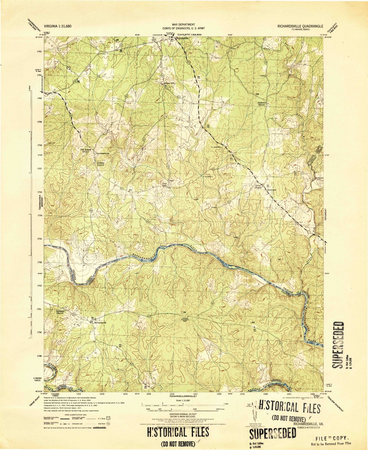 Classic USGS Richardsville Virginia 7.5'x7.5' Topo Map Image