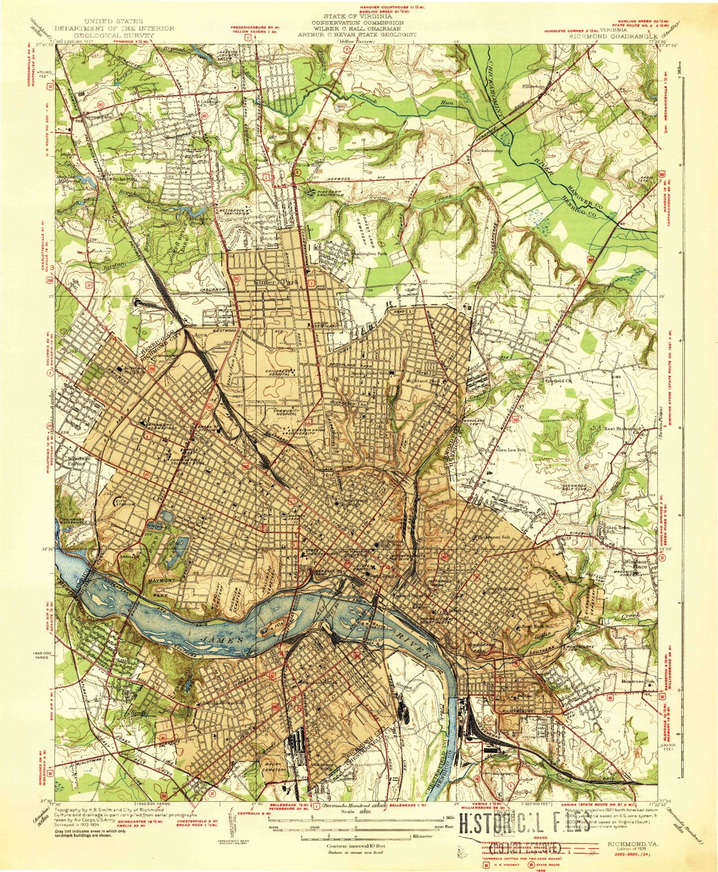 Classic USGS Richmond Virginia 7.5'x7.5' Topo Map Image