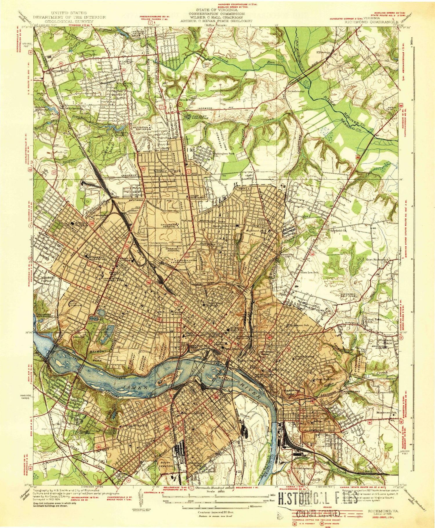 Classic USGS Richmond Virginia 7.5'x7.5' Topo Map Image