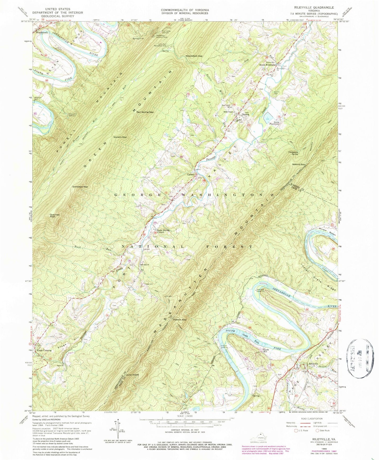 Classic USGS Rileyville Virginia 7.5'x7.5' Topo Map Image
