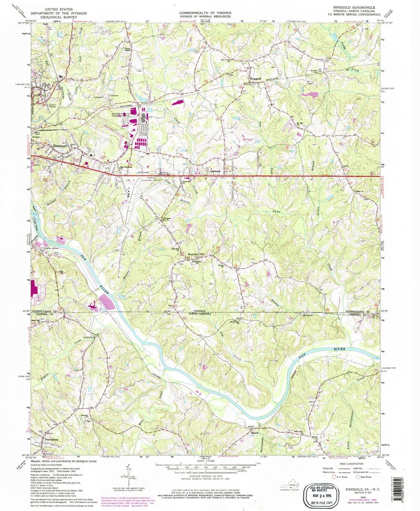 Classic USGS Ringgold Virginia 7.5'x7.5' Topo Map Image