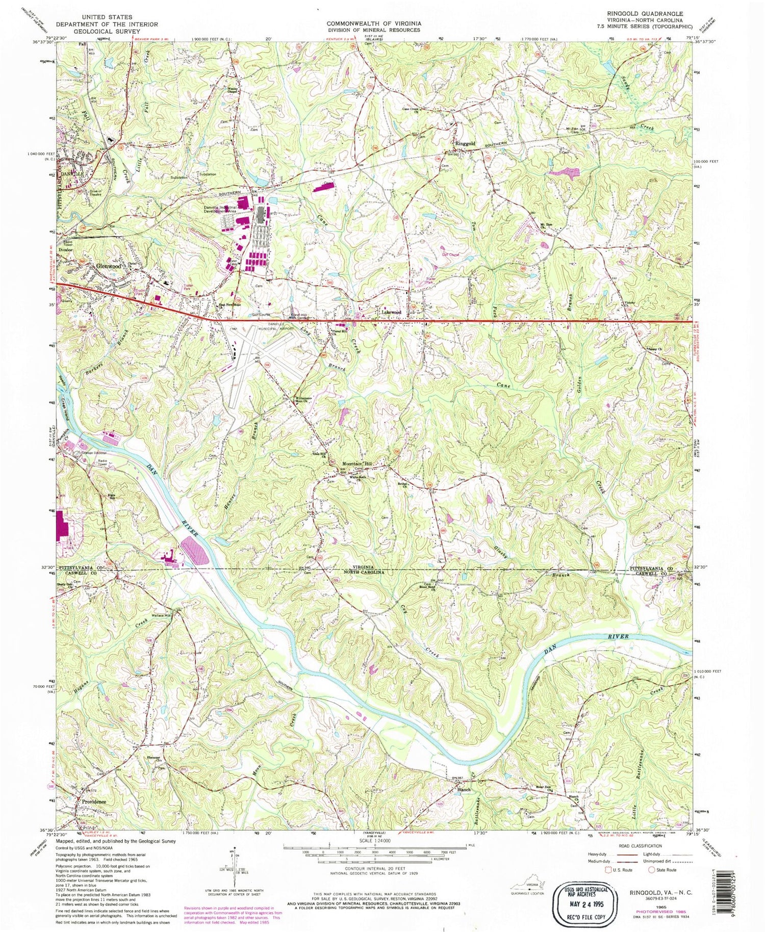 Classic USGS Ringgold Virginia 7.5'x7.5' Topo Map Image