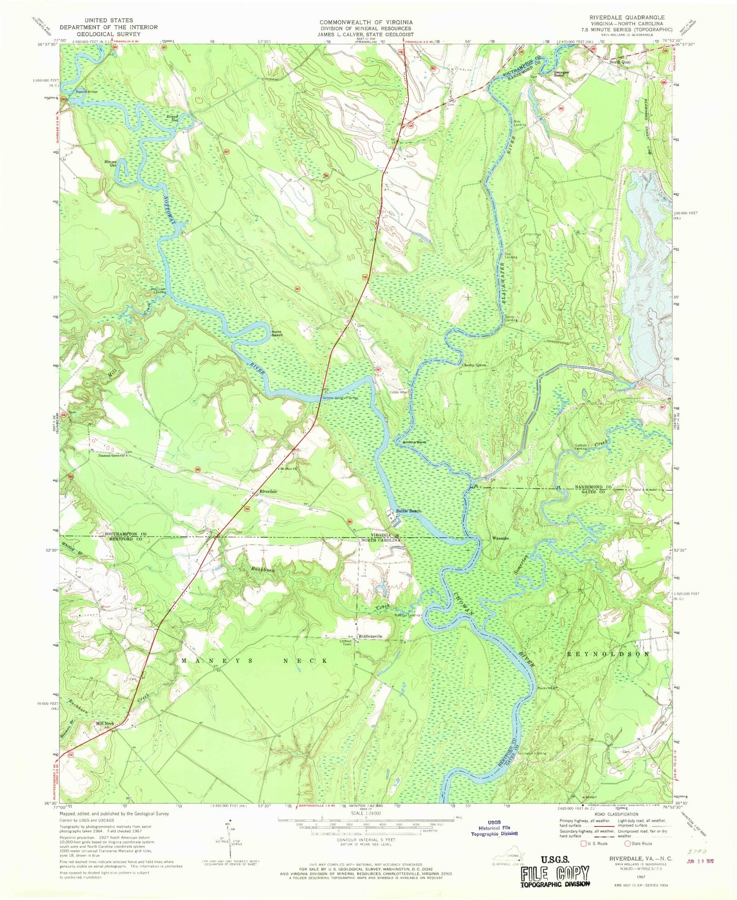 Classic USGS Riverdale Virginia 7.5'x7.5' Topo Map Image