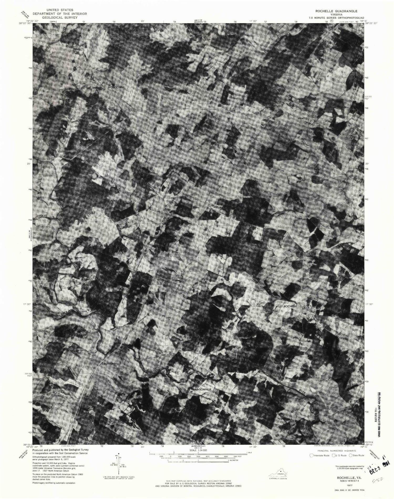 Classic USGS Rochelle Virginia 7.5'x7.5' Topo Map Image