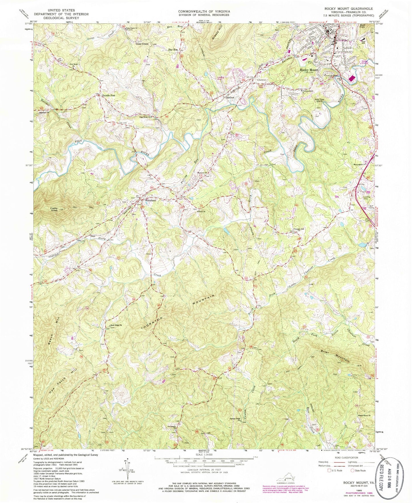 Classic USGS Rocky Mount Virginia 7.5'x7.5' Topo Map Image