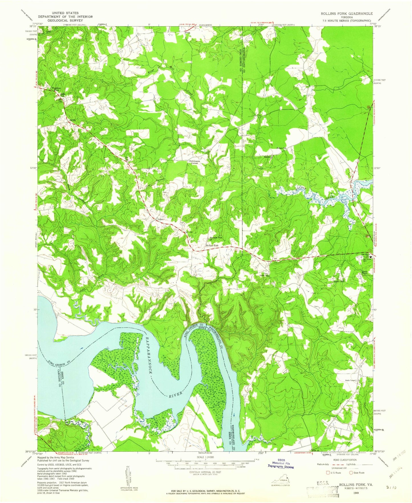 Classic USGS Rollins Fork Virginia 7.5'x7.5' Topo Map Image