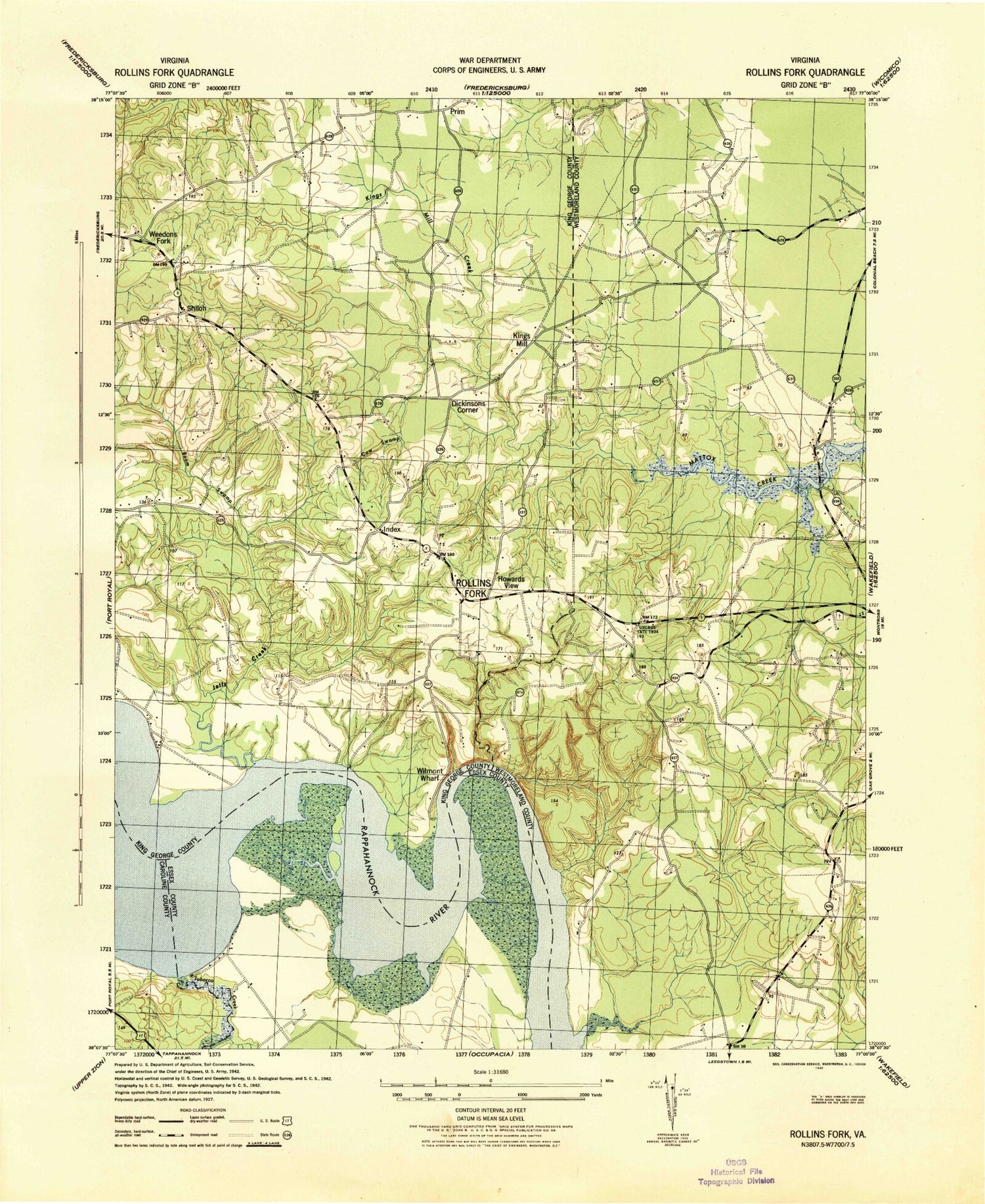 Classic USGS Rollins Fork Virginia 7.5'x7.5' Topo Map Image
