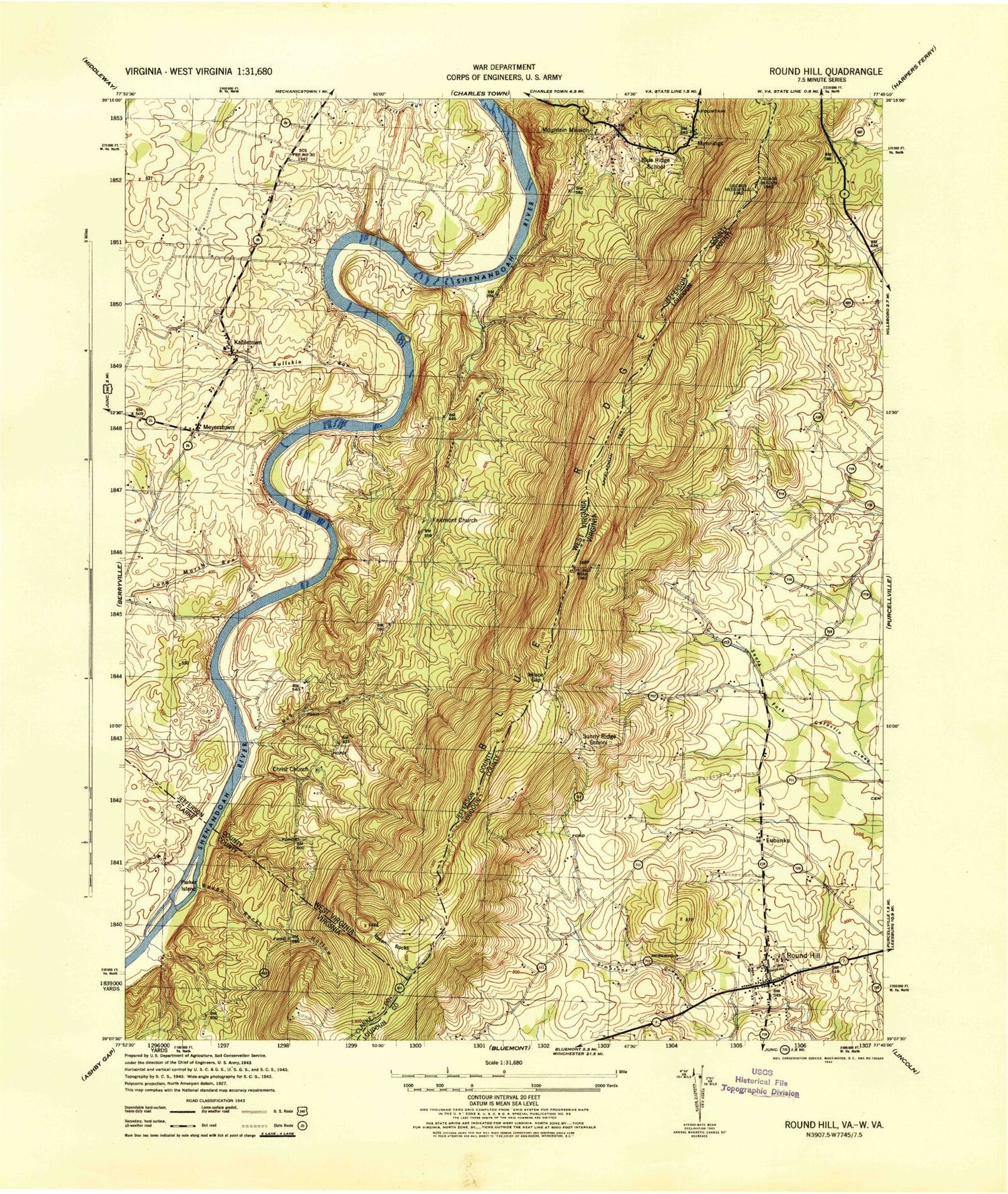Classic USGS Rose Hill Virginia 7.5'x7.5' Topo Map Image