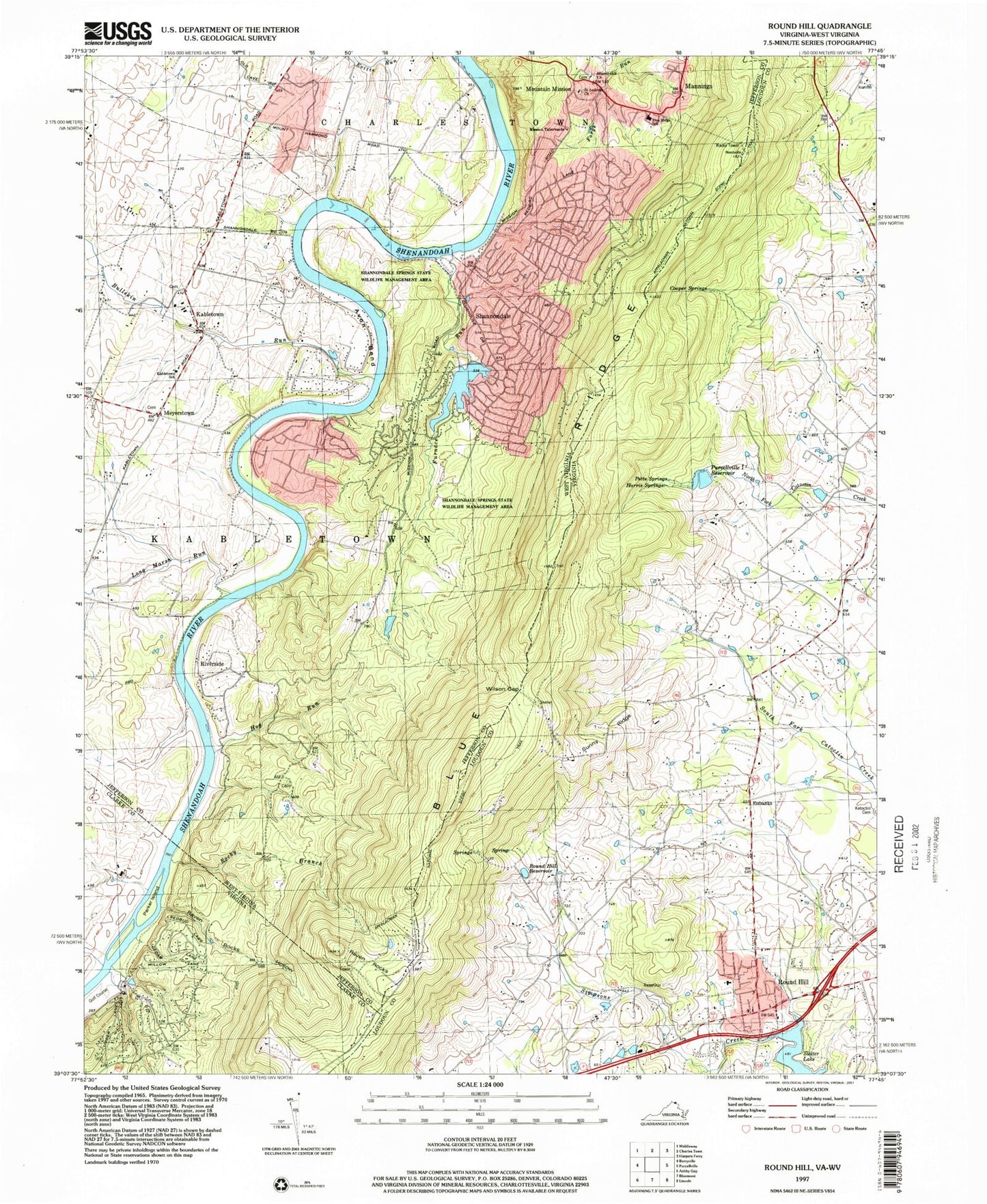 Classic USGS Round Hill Virginia 7.5'x7.5' Topo Map Image