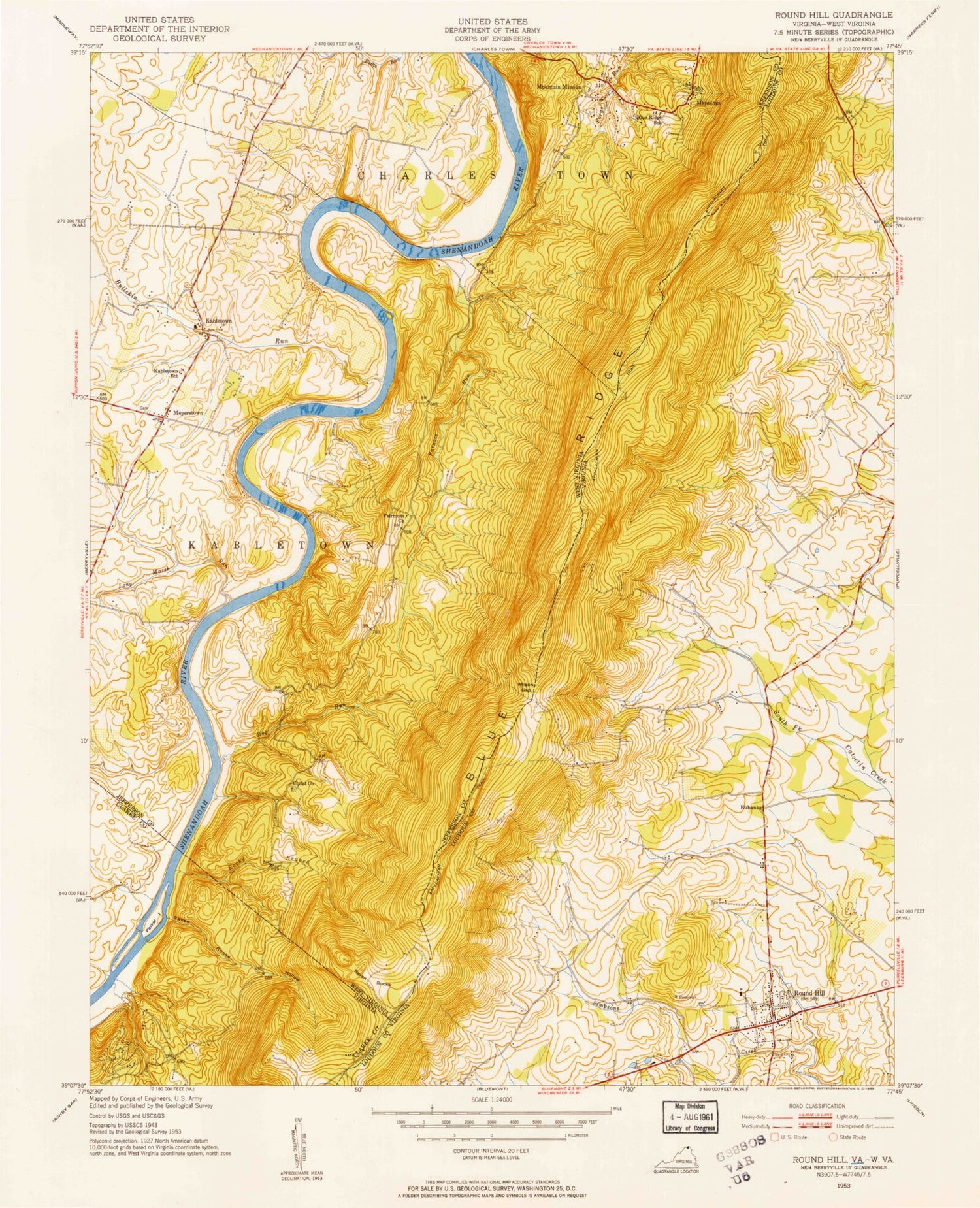Classic USGS Round Hill Virginia 7.5'x7.5' Topo Map Image