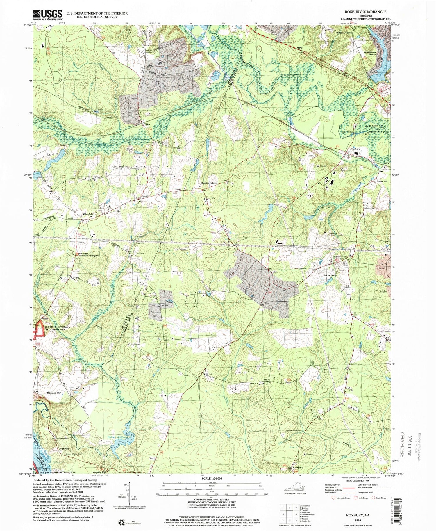 Classic USGS Roxbury Virginia 7.5'x7.5' Topo Map Image