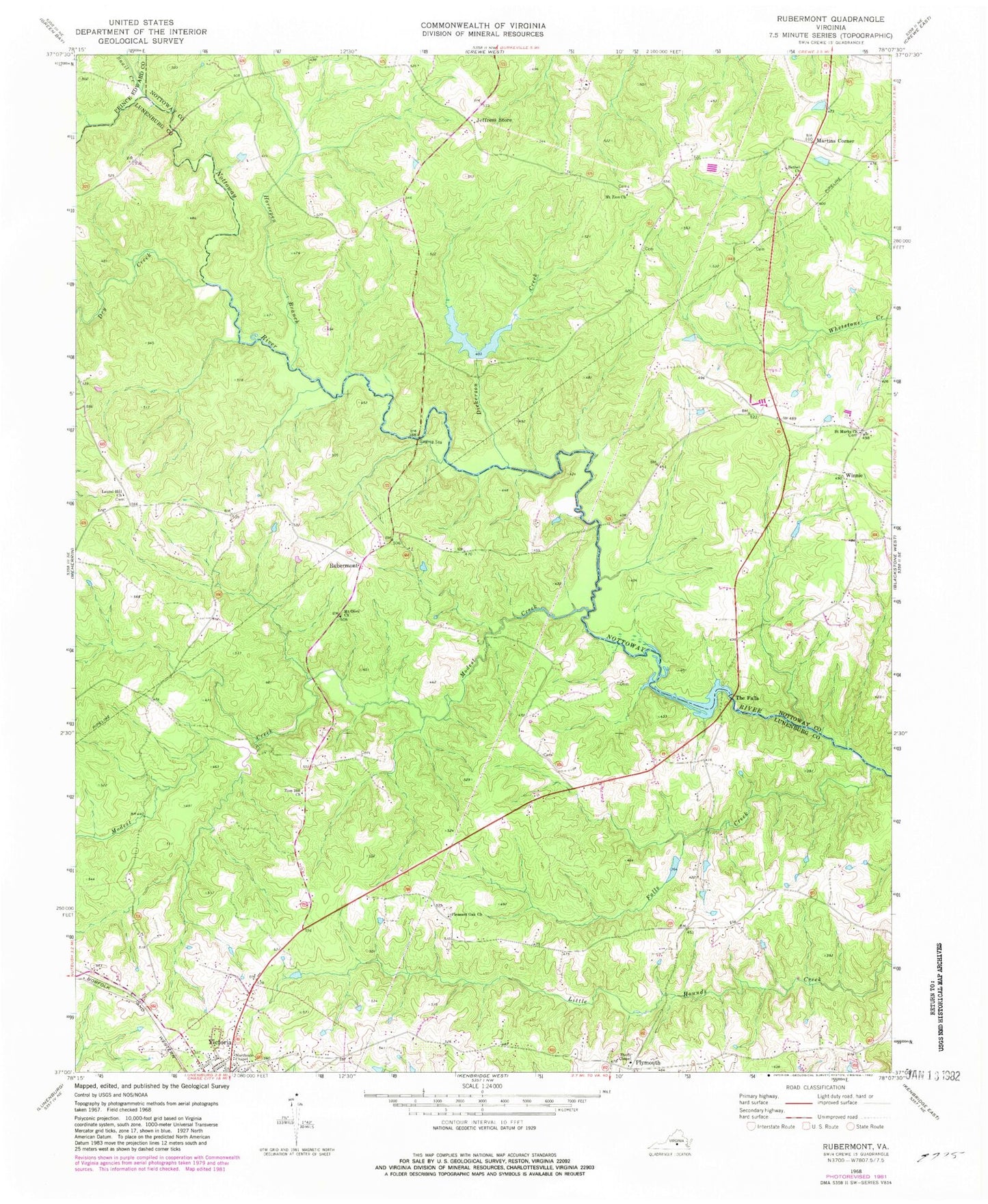Classic USGS Rubermont Virginia 7.5'x7.5' Topo Map Image