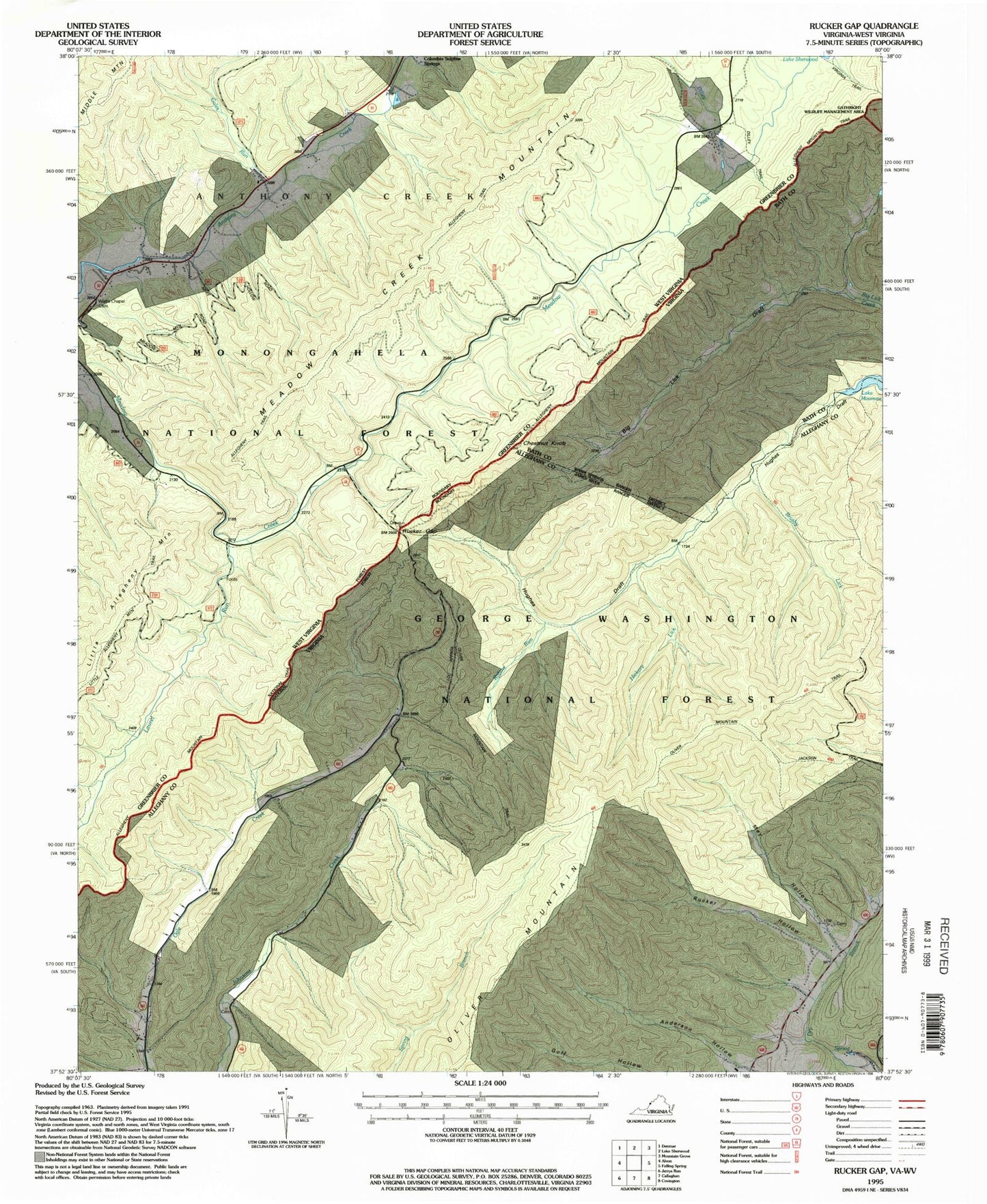 Classic USGS Rucker Gap Virginia 7.5'x7.5' Topo Map Image