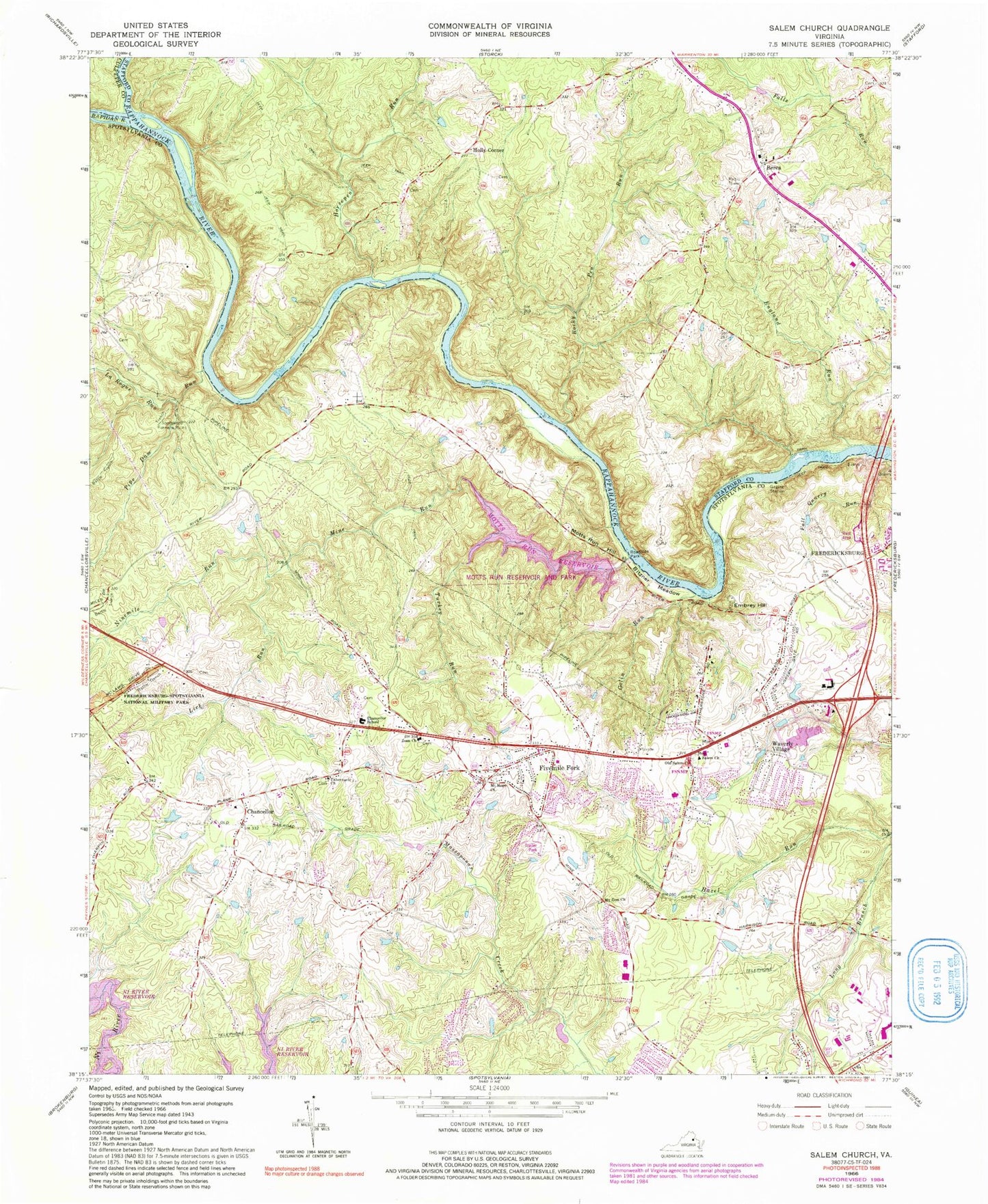 Classic USGS Salem Church Virginia 7.5'x7.5' Topo Map Image
