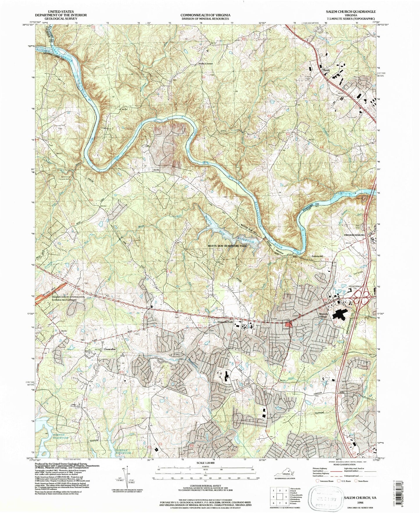 Classic USGS Salem Church Virginia 7.5'x7.5' Topo Map Image