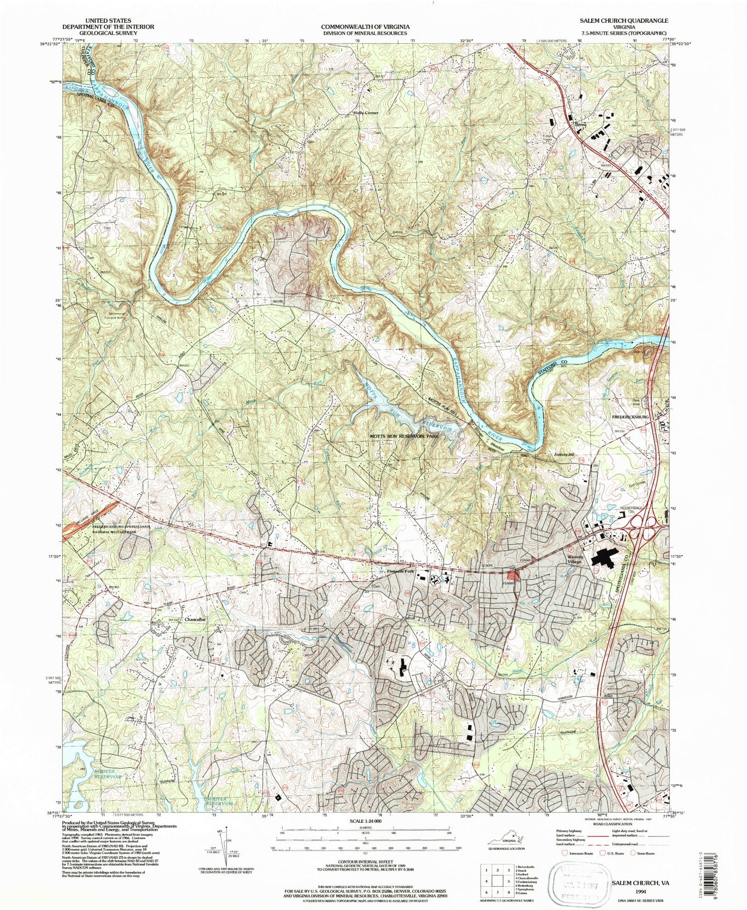 Classic USGS Salem Church Virginia 7.5'x7.5' Topo Map Image