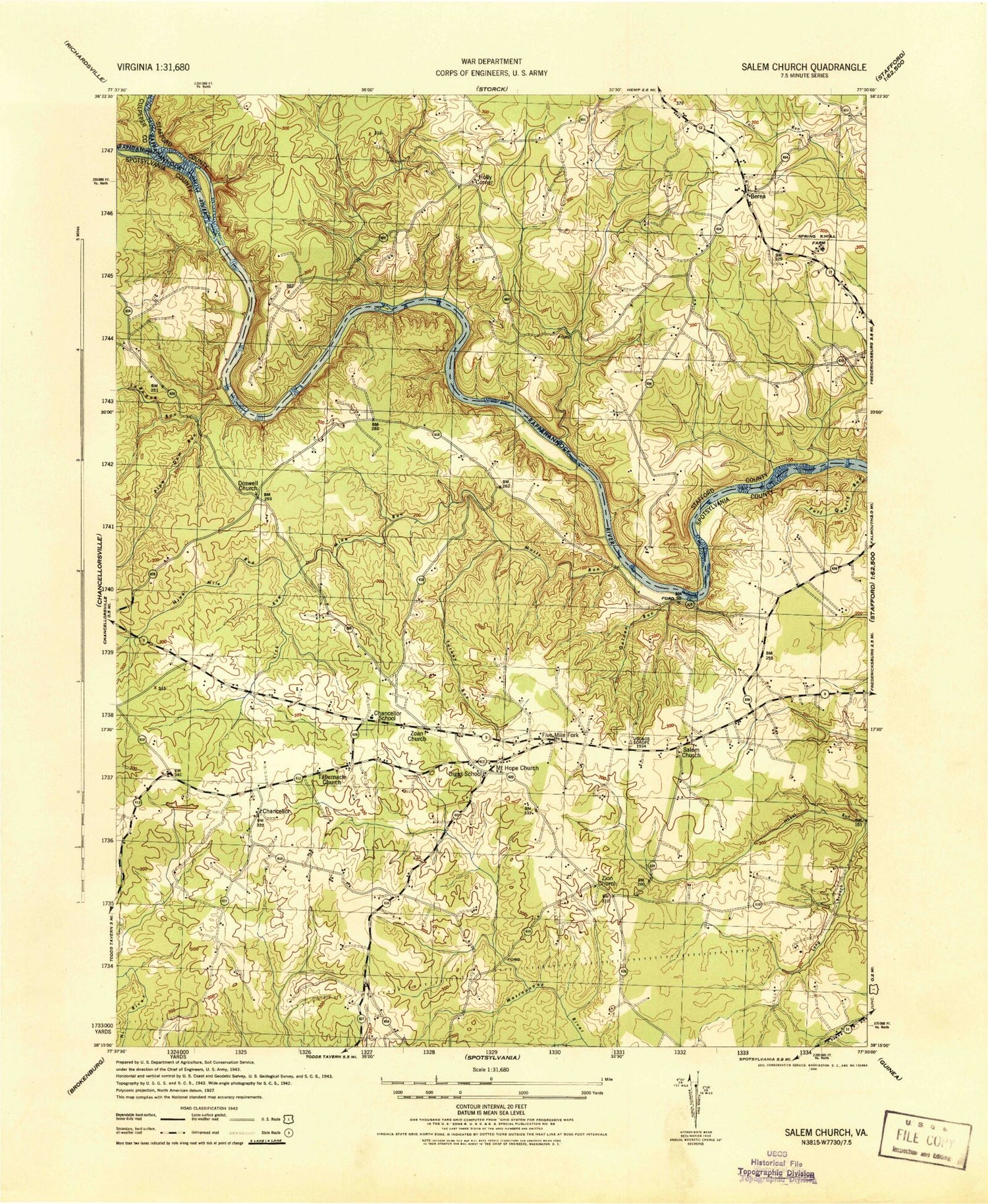Classic USGS Salem Church Virginia 7.5'x7.5' Topo Map Image