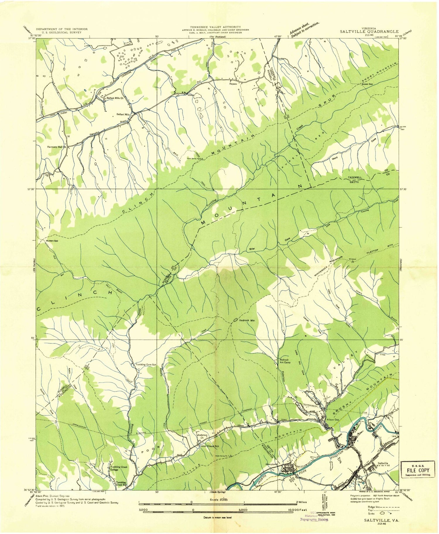 Classic USGS Saltville Virginia 7.5'x7.5' Topo Map Image
