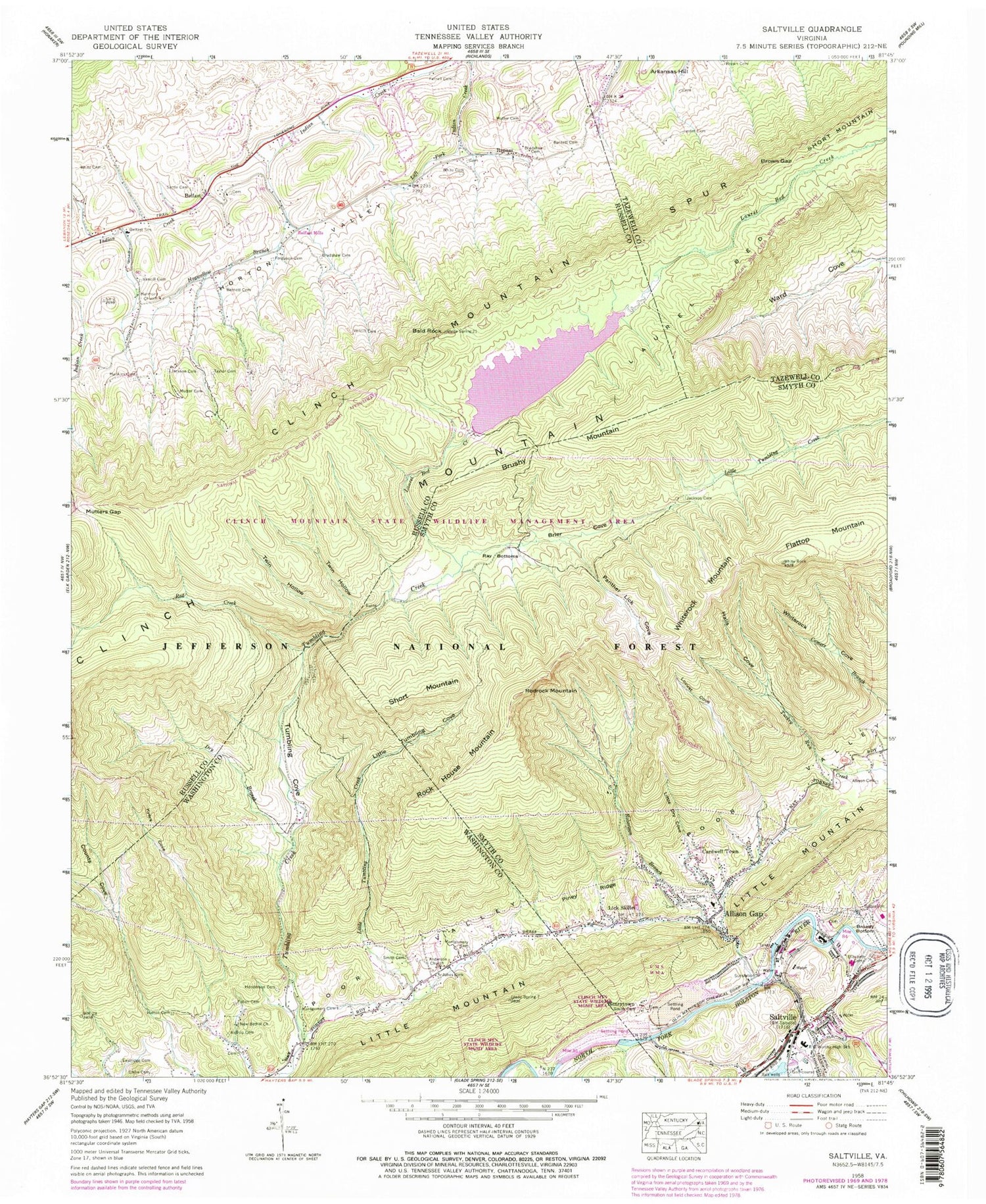 Classic USGS Saltville Virginia 7.5'x7.5' Topo Map Image