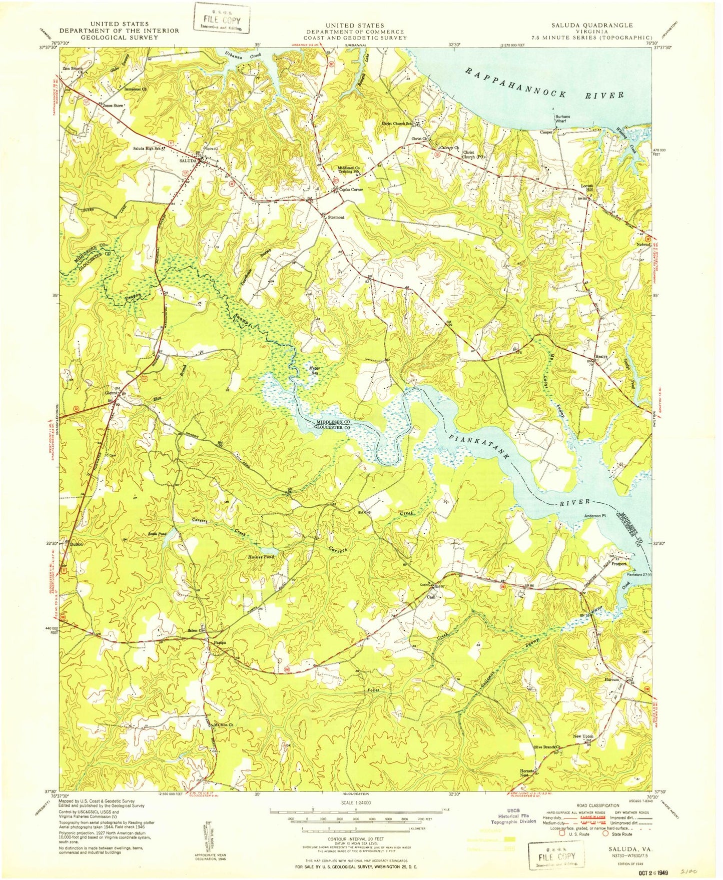 Classic USGS Saluda Virginia 7.5'x7.5' Topo Map Image