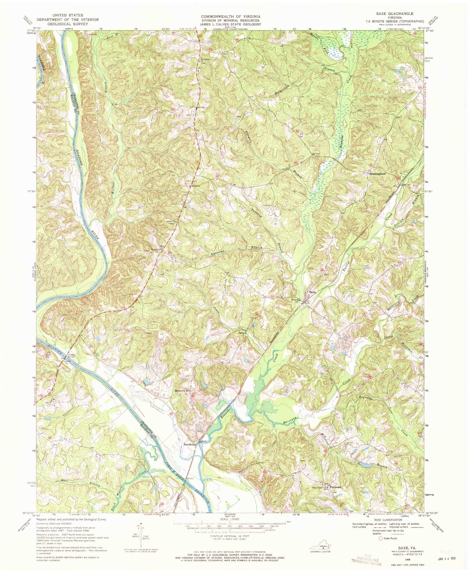 Classic USGS Saxe Virginia 7.5'x7.5' Topo Map Image