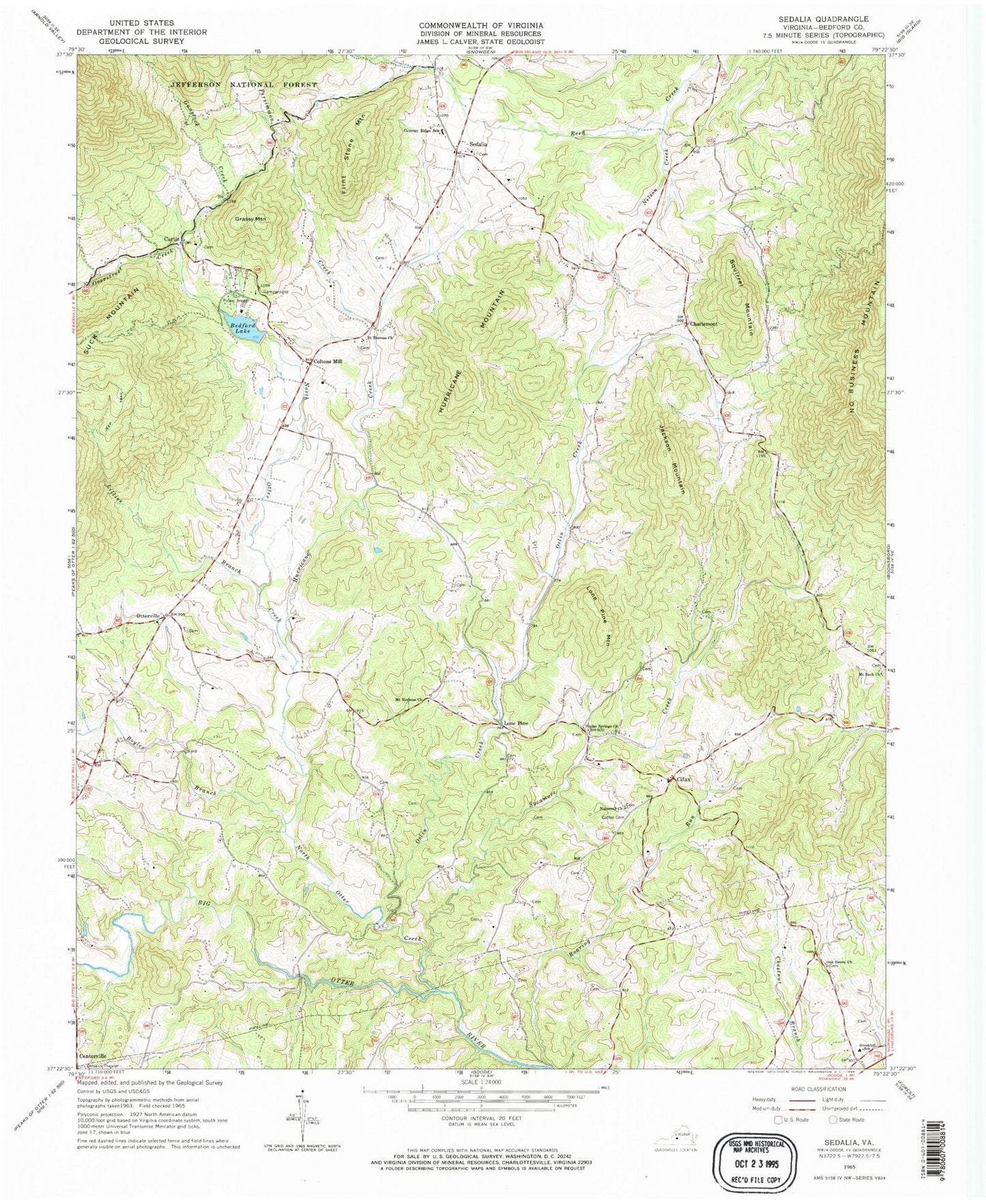 Classic USGS Sedalia Virginia 7.5'x7.5' Topo Map Image