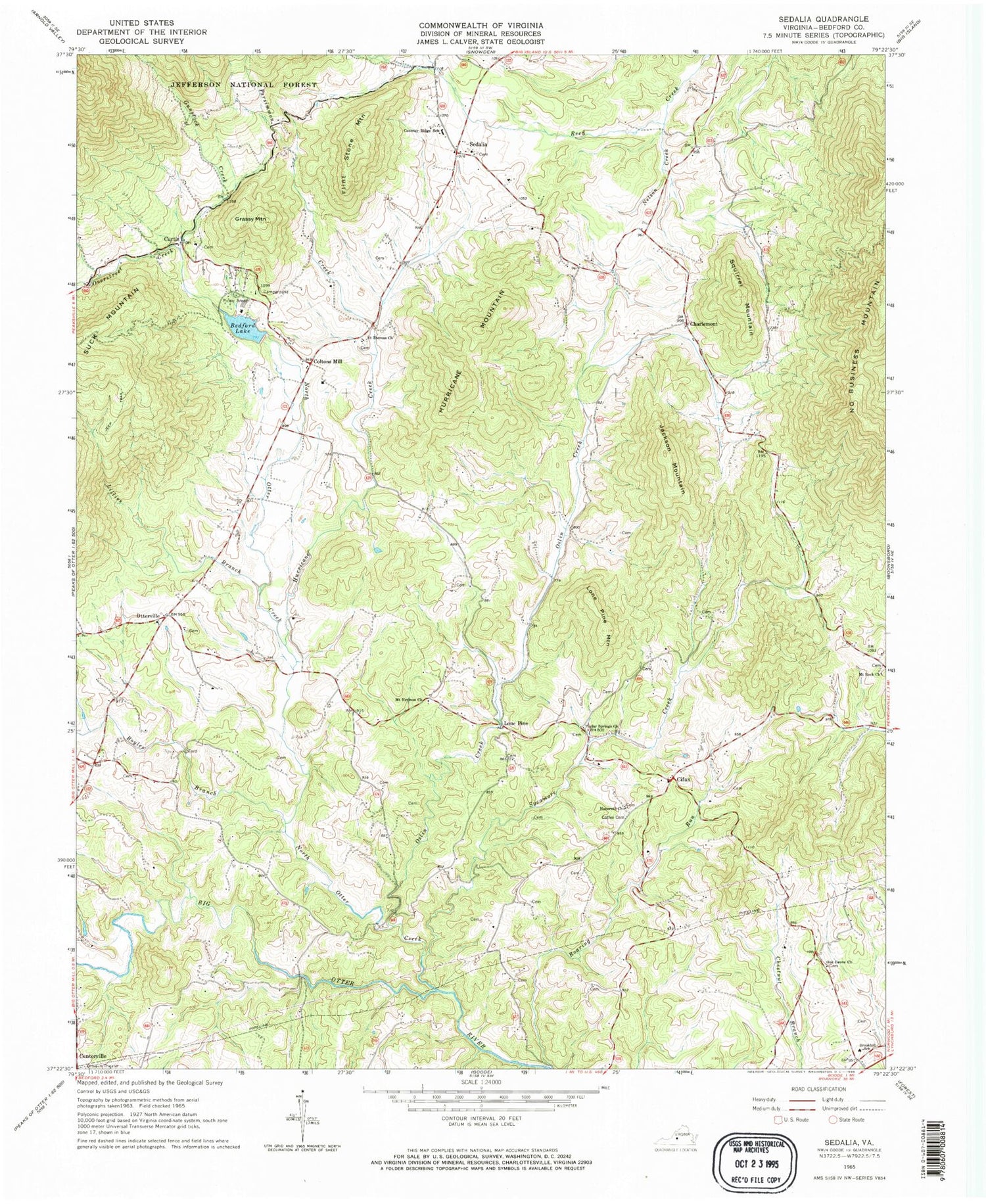 Classic USGS Sedalia Virginia 7.5'x7.5' Topo Map Image