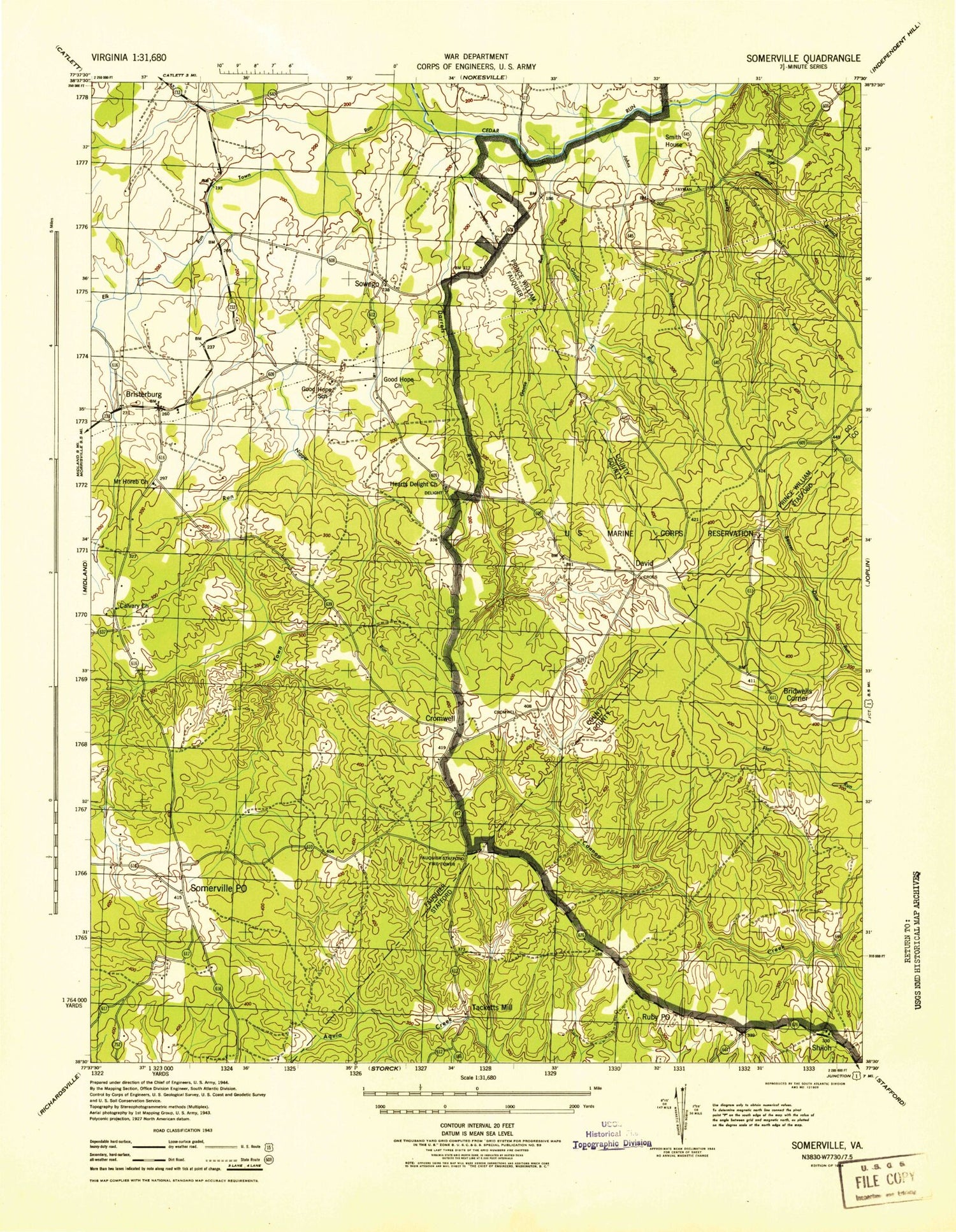 Classic USGS Somerville Virginia 7.5'x7.5' Topo Map Image