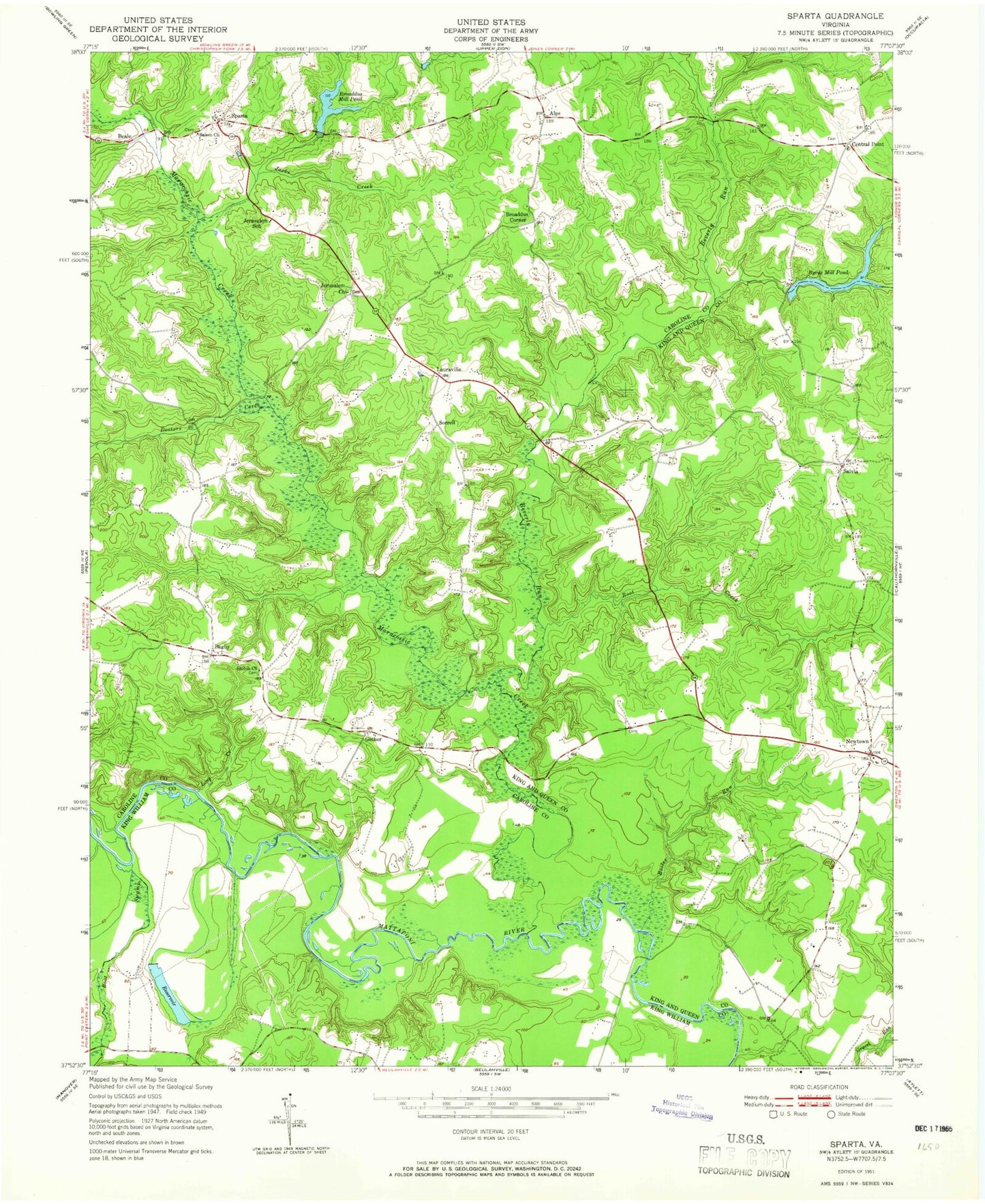 Classic USGS Sparta Virginia 7.5'x7.5' Topo Map Image