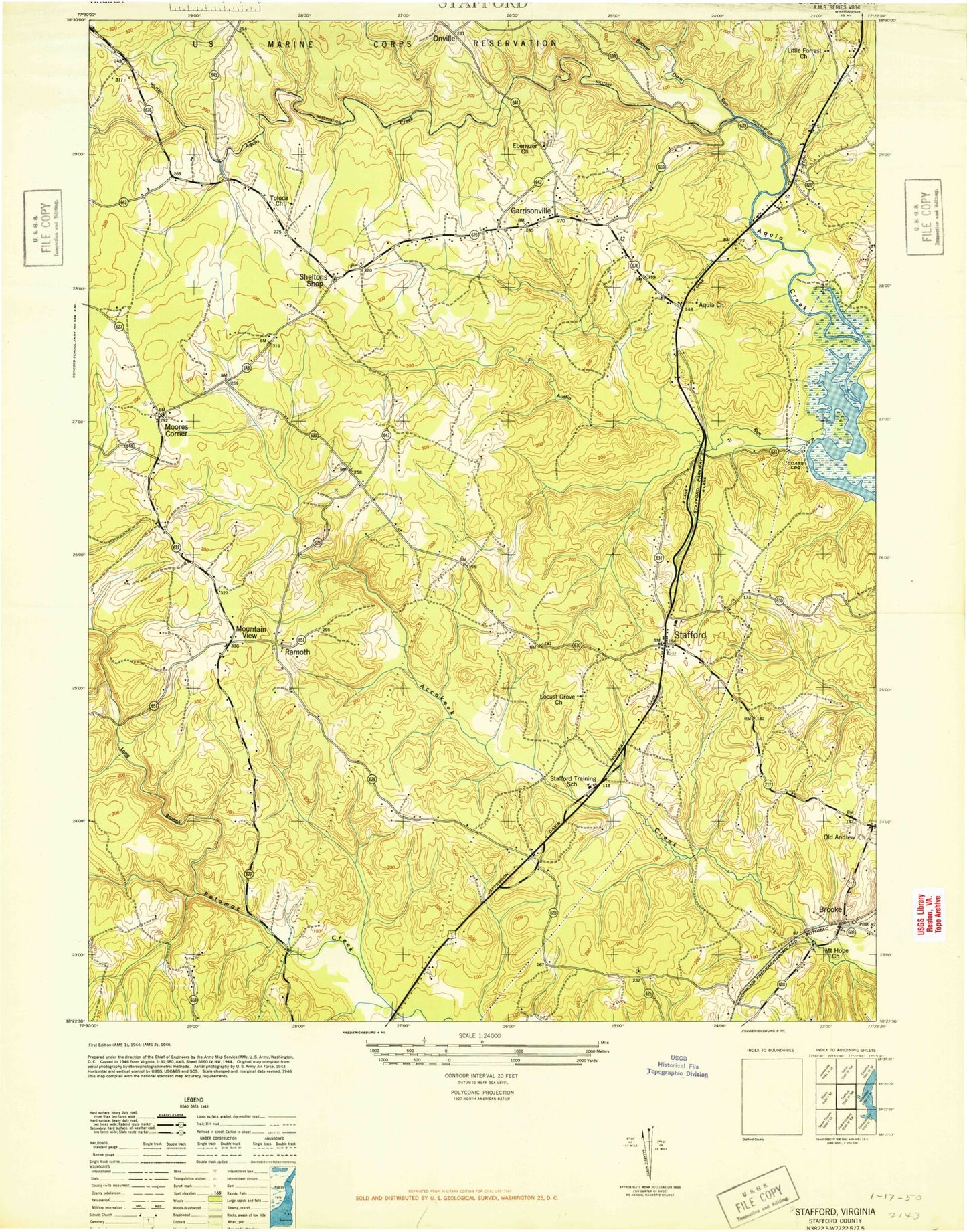 Classic USGS Stafford Virginia 7.5'x7.5' Topo Map Image