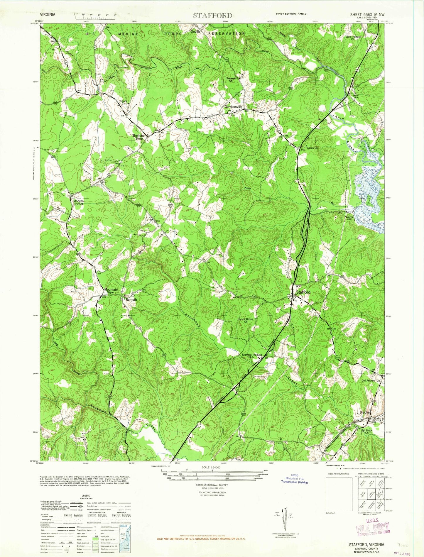 Classic USGS Stafford Virginia 7.5'x7.5' Topo Map Image