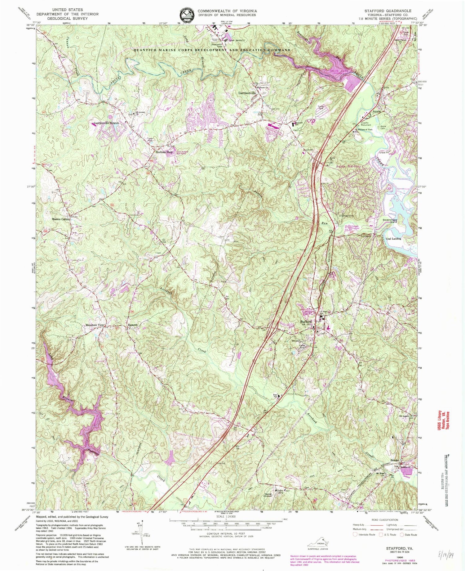 Classic USGS Stafford Virginia 7.5'x7.5' Topo Map Image