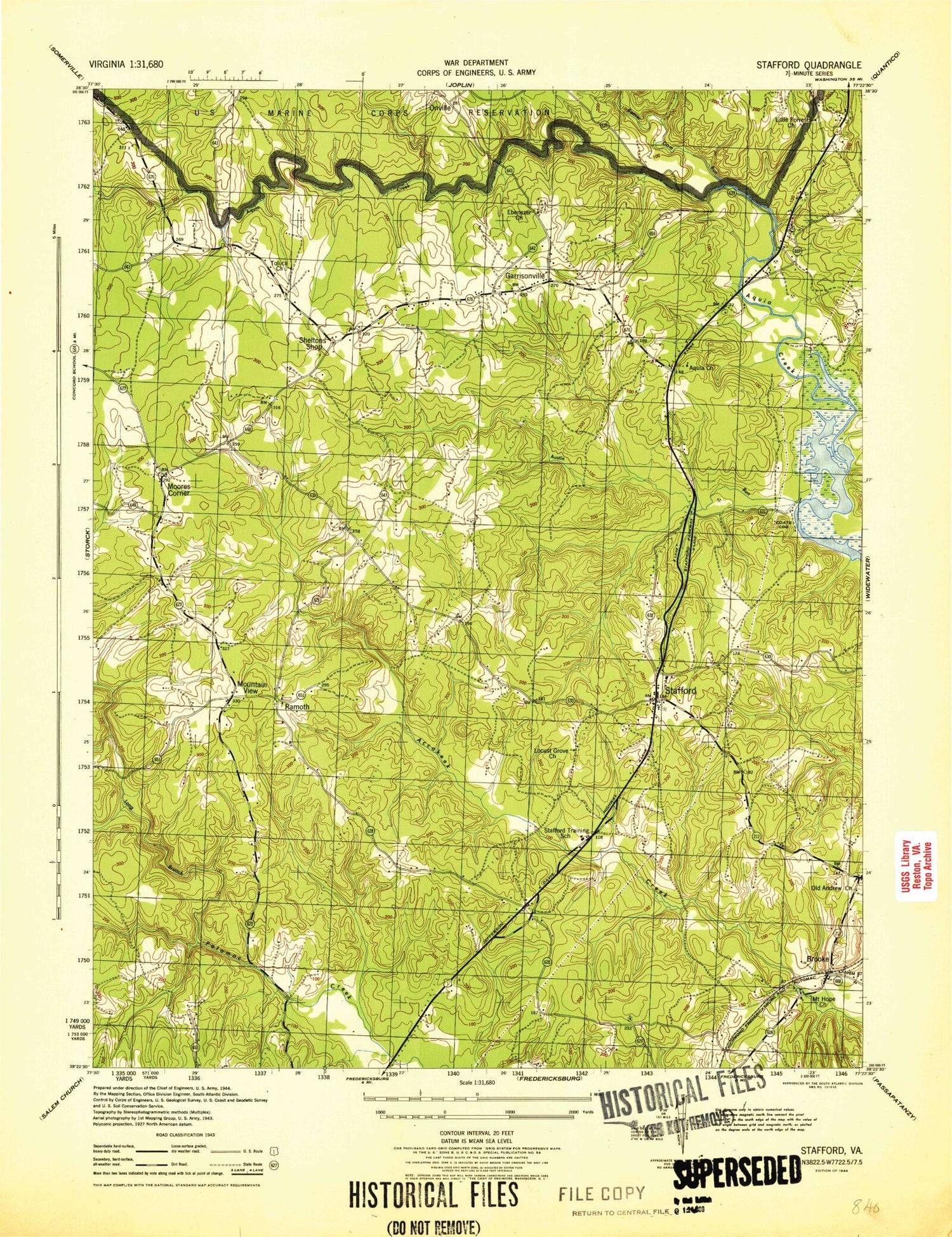 Classic USGS Stafford Virginia 7.5'x7.5' Topo Map Image