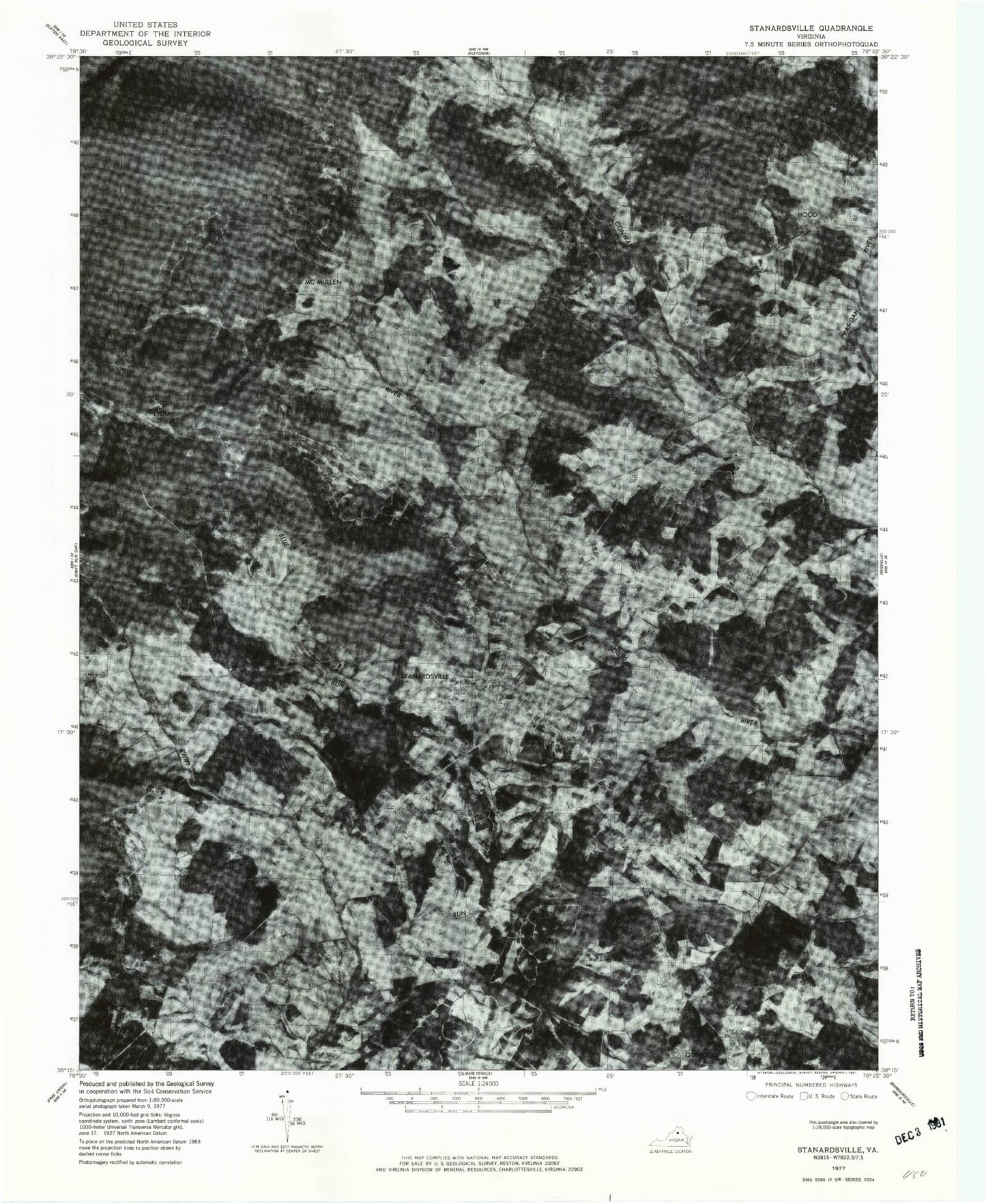 Classic USGS Stanardsville Virginia 7.5'x7.5' Topo Map Image