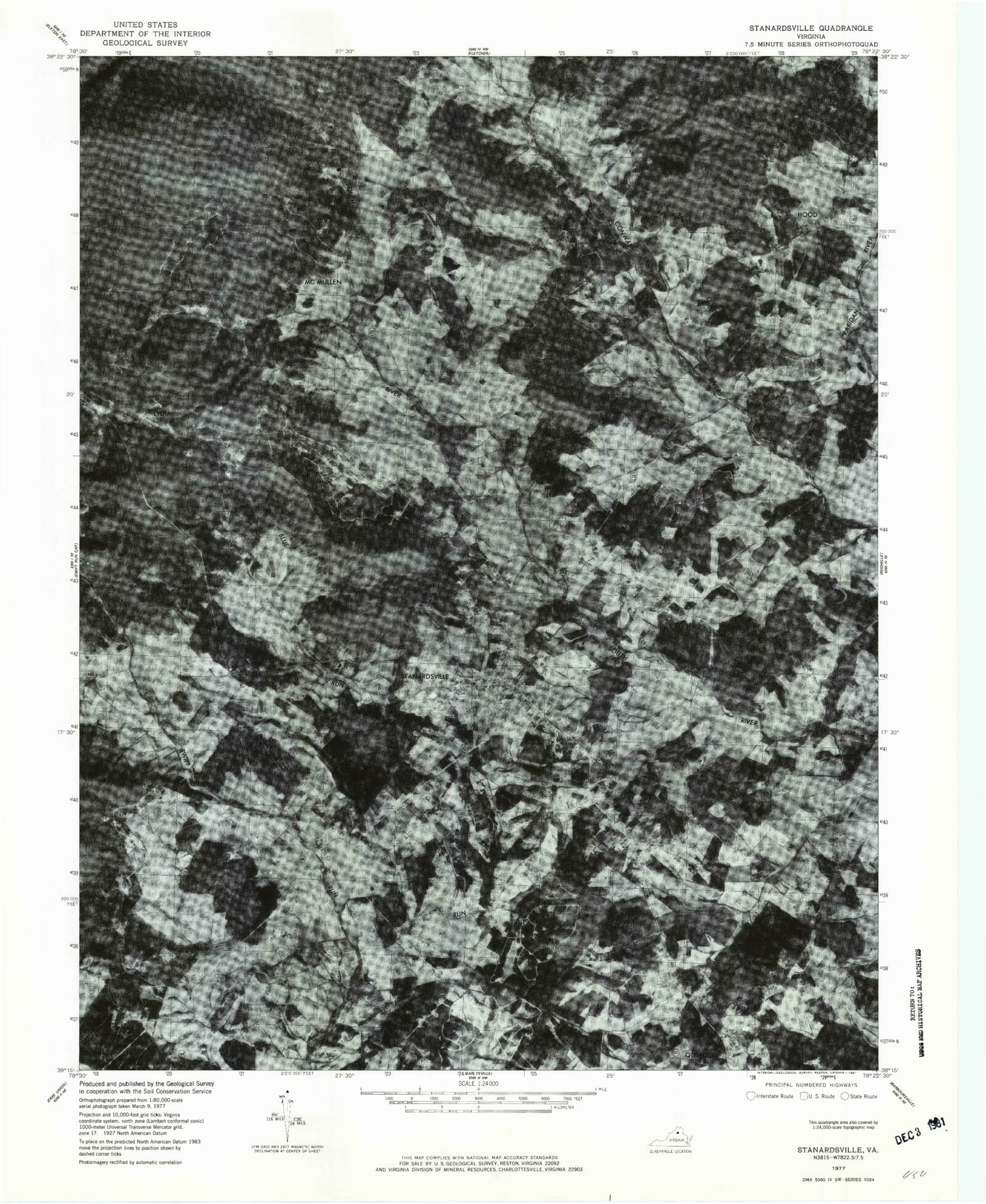 Classic USGS Stanardsville Virginia 7.5'x7.5' Topo Map Image