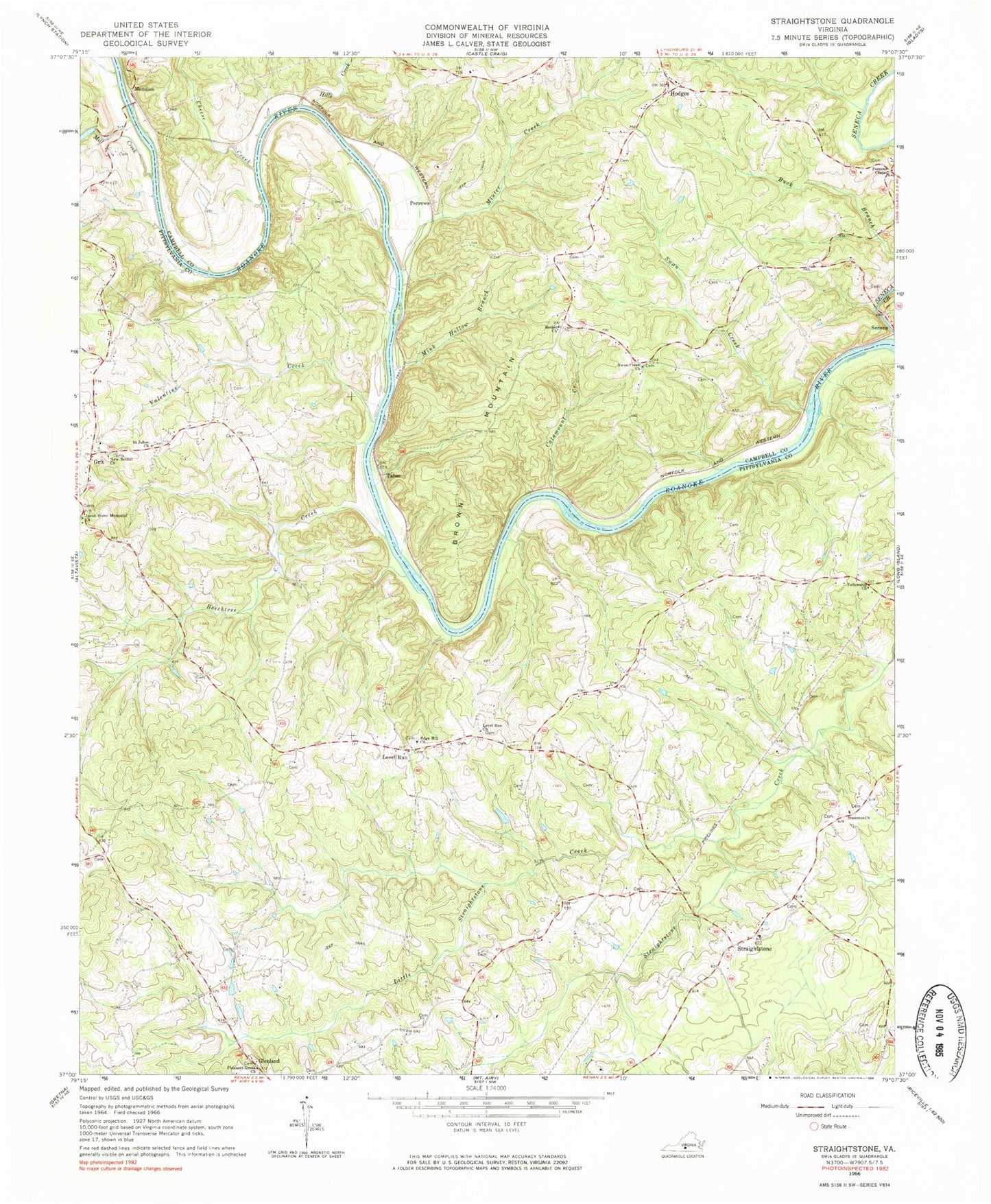 Classic USGS Straightstone Virginia 7.5'x7.5' Topo Map Image